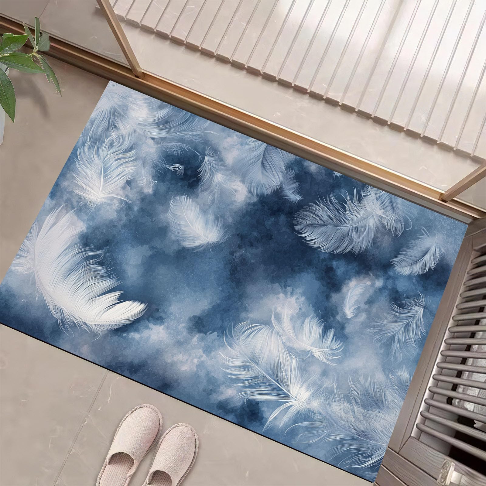 Tapis souples lavables bleu foncé paillassons intérieur 50x80cm