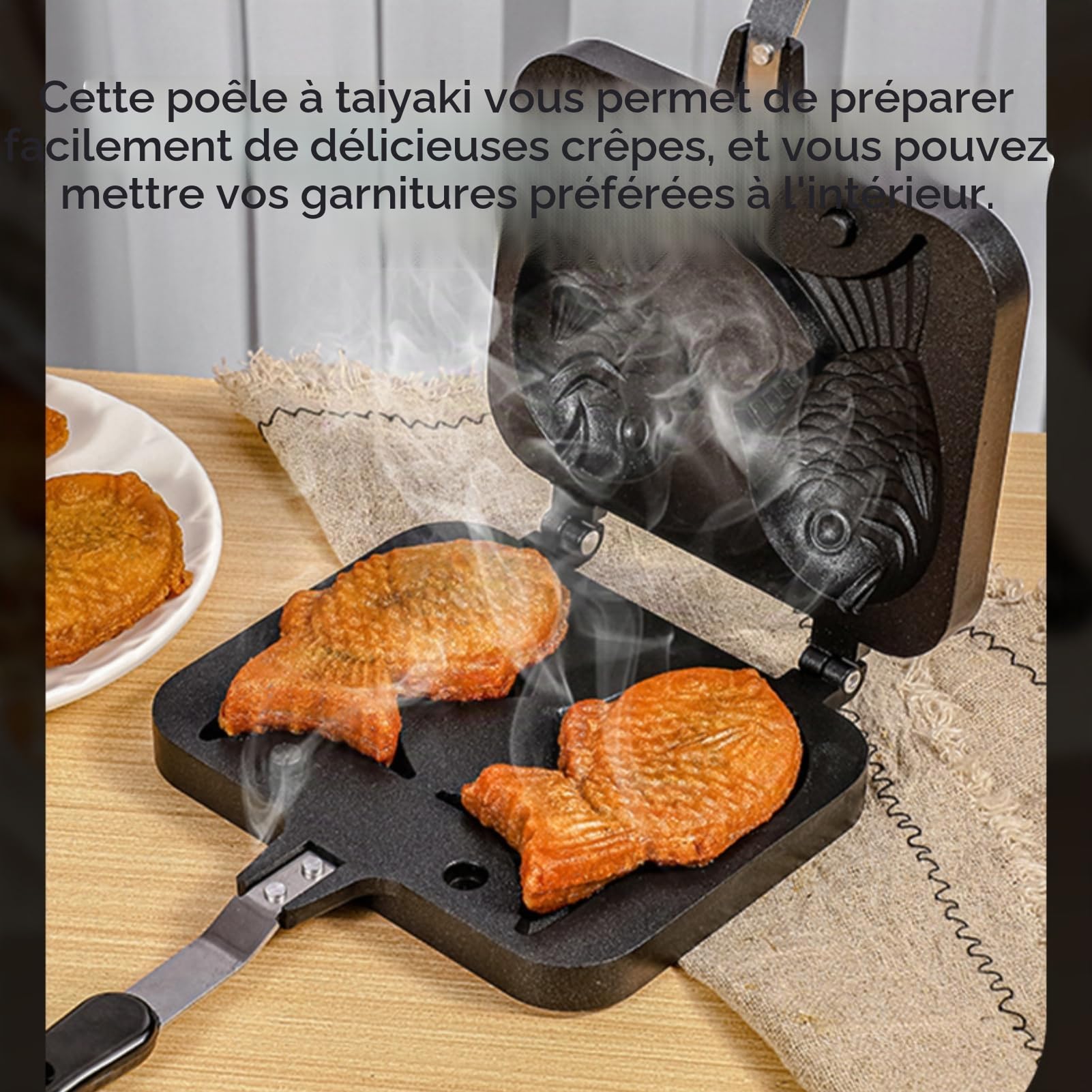 Taiyaki Poêle à Gaufres Moule Taiyaki Double Face Antiadhésive Moule à Dessert en Aluminium pour Gâteaux Poisson Gaufres et Pancakes Camping Restaurant