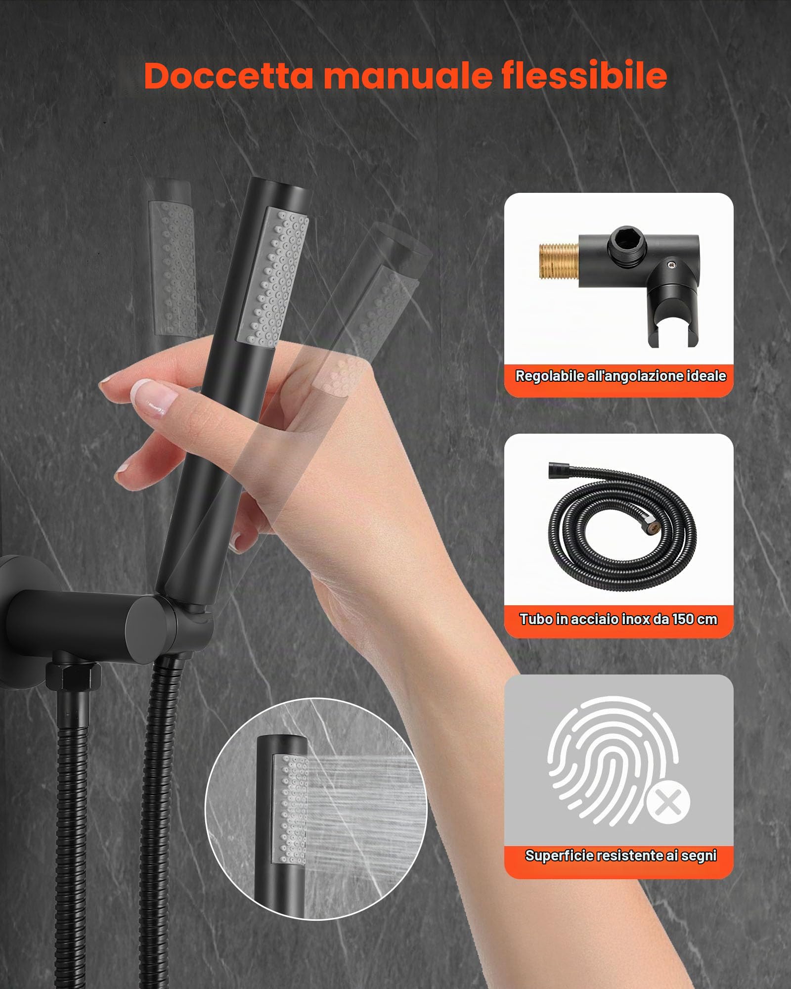 VEVOR Sistema Doccia a Pioggia per Bagno con Soffione Tondo 203 mm e Doccetta, Set di Rubinetti da Doccia a Parete, con Valvola in Ottone e Kit di Finitura, Rubinetto Doccia, Nero Opaco