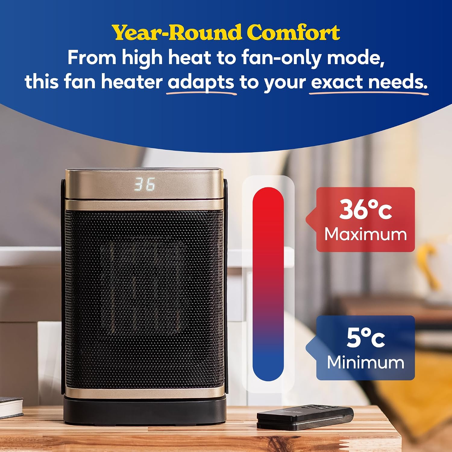 Space Heater in Black & Gold 1500W Silent Portable Oscillatin… thumbnail 6