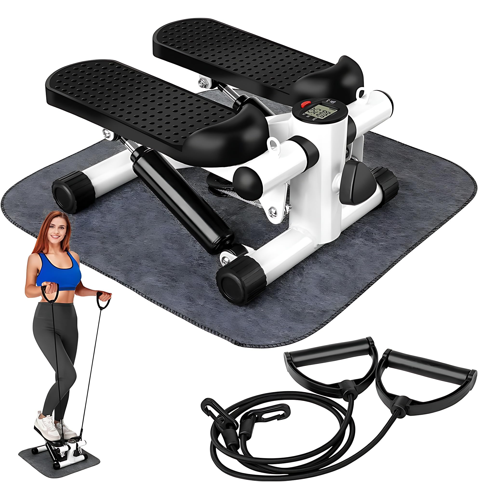 Mini stepper pour perte de poids avec ordinateur de bord et élastiques de fitness