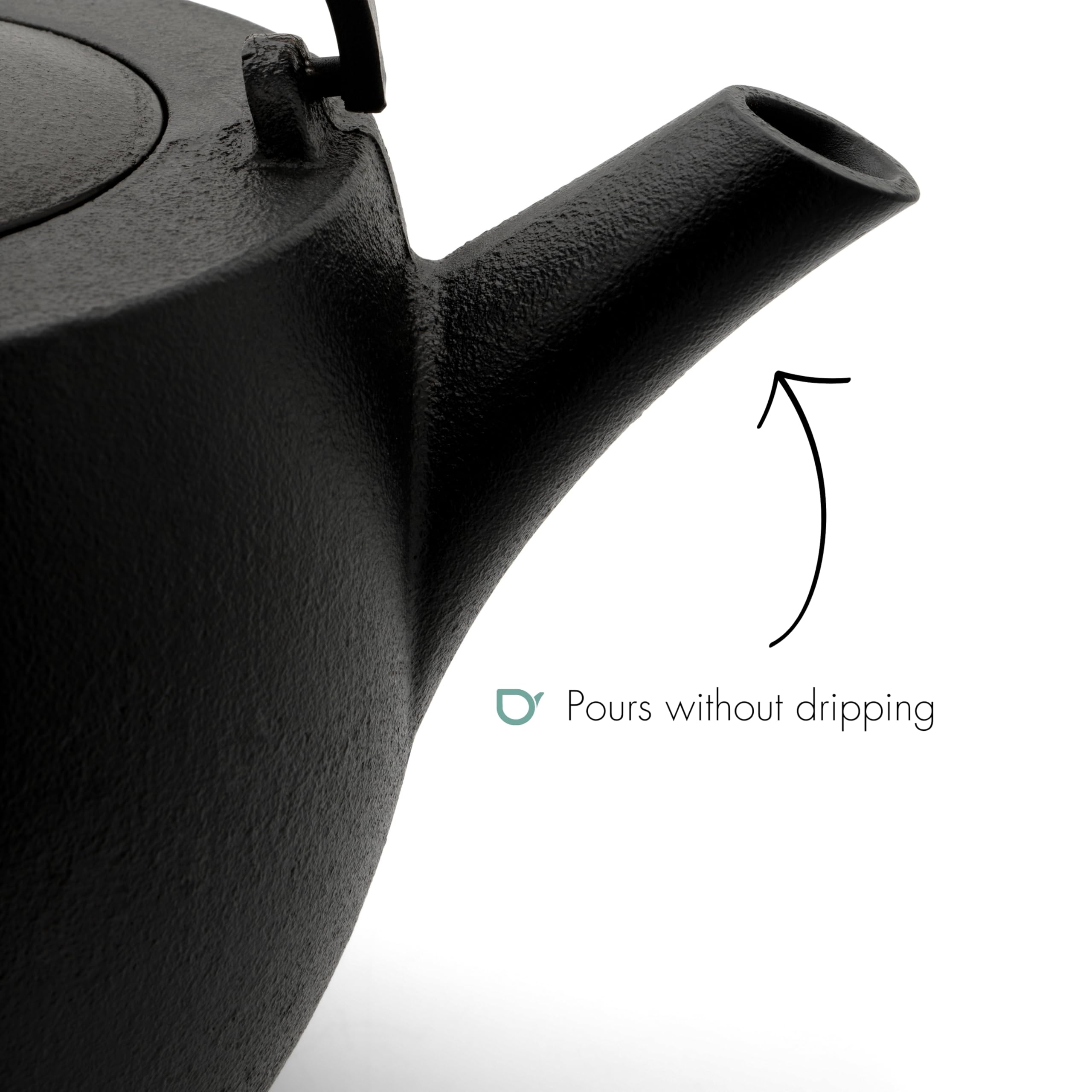 Bredemeijer Tetera grande de hierro fundido de 1,2 litros, con calientaplatos para 1 vela y filtro de té de acero inoxidable