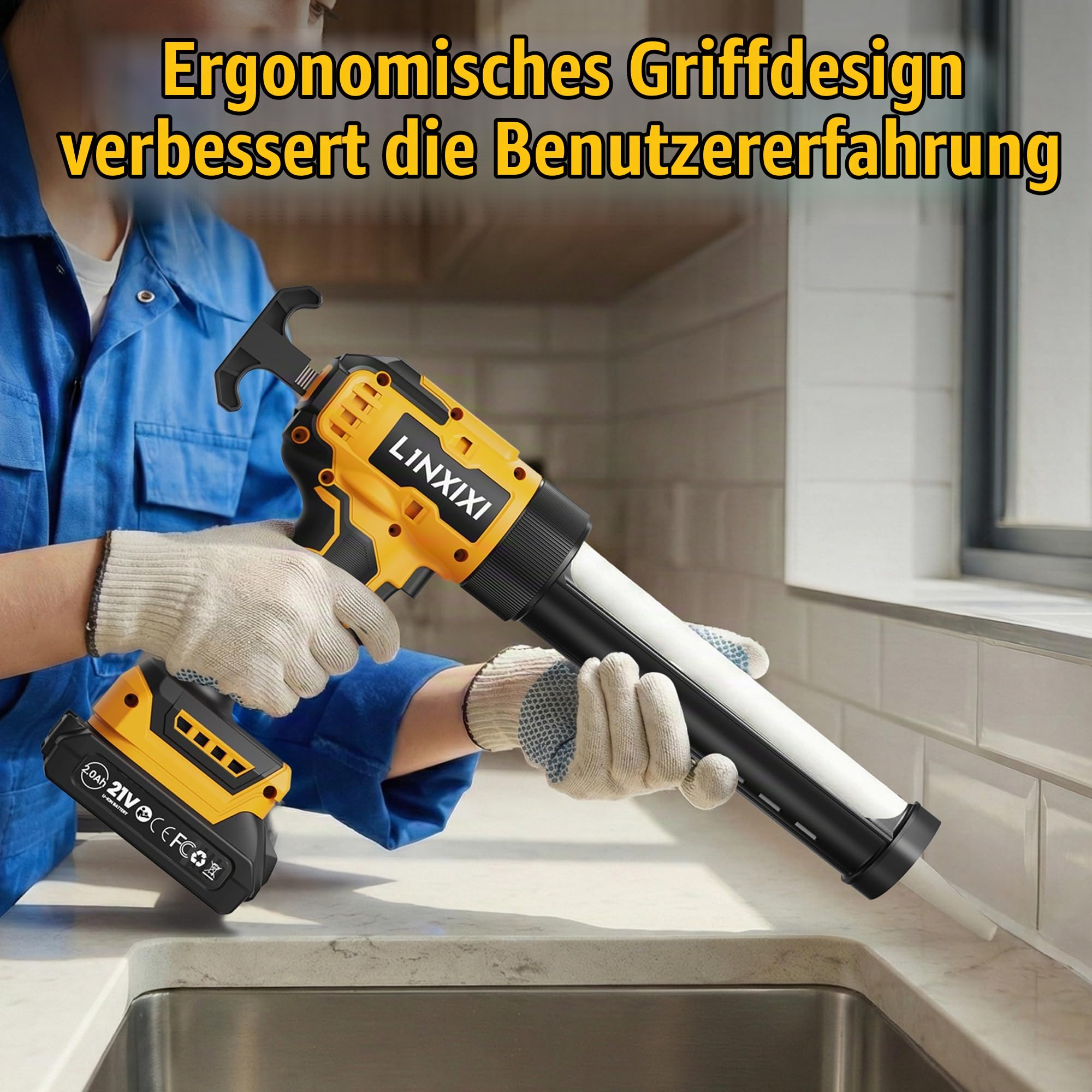 Akku Kartuschenpresse kompatibel mit Makita 18V Batterie, Elektrische Kartuschenpresse mit 2 Stück Akkus, Akku Silikonpistole mit LED, regelbare Geschwindigkeit, Anti-Tropf für Montage Reparatur
