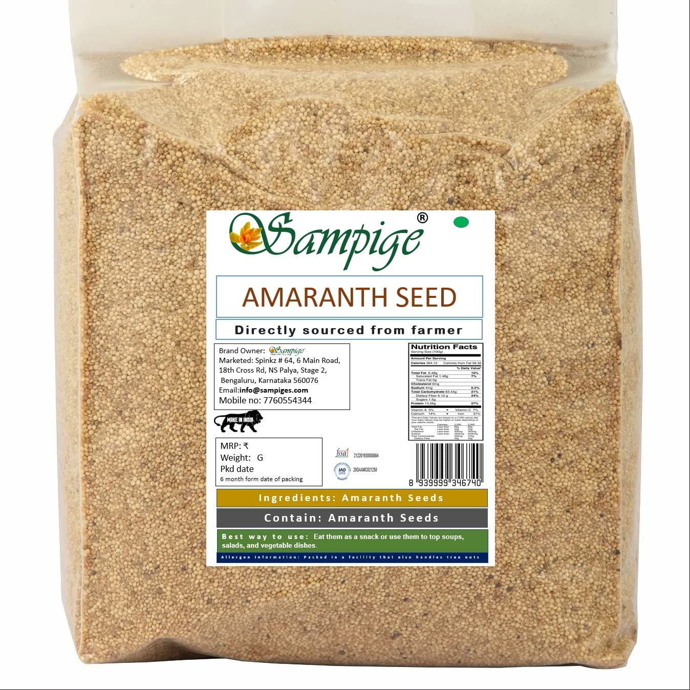 Sampige Amaranth Seed 450 Gram| Certified Organic | Amaranth Whole Grain|Amaranth Seeds/Ramdana Seed Sabut/Rajgira Seed Sabu 450 Grams |Gluten Free| Good Fat, Low Carb, Keto Friendly | (B0BW19VG7K) Amazon Price History, Amazon Price Tracker