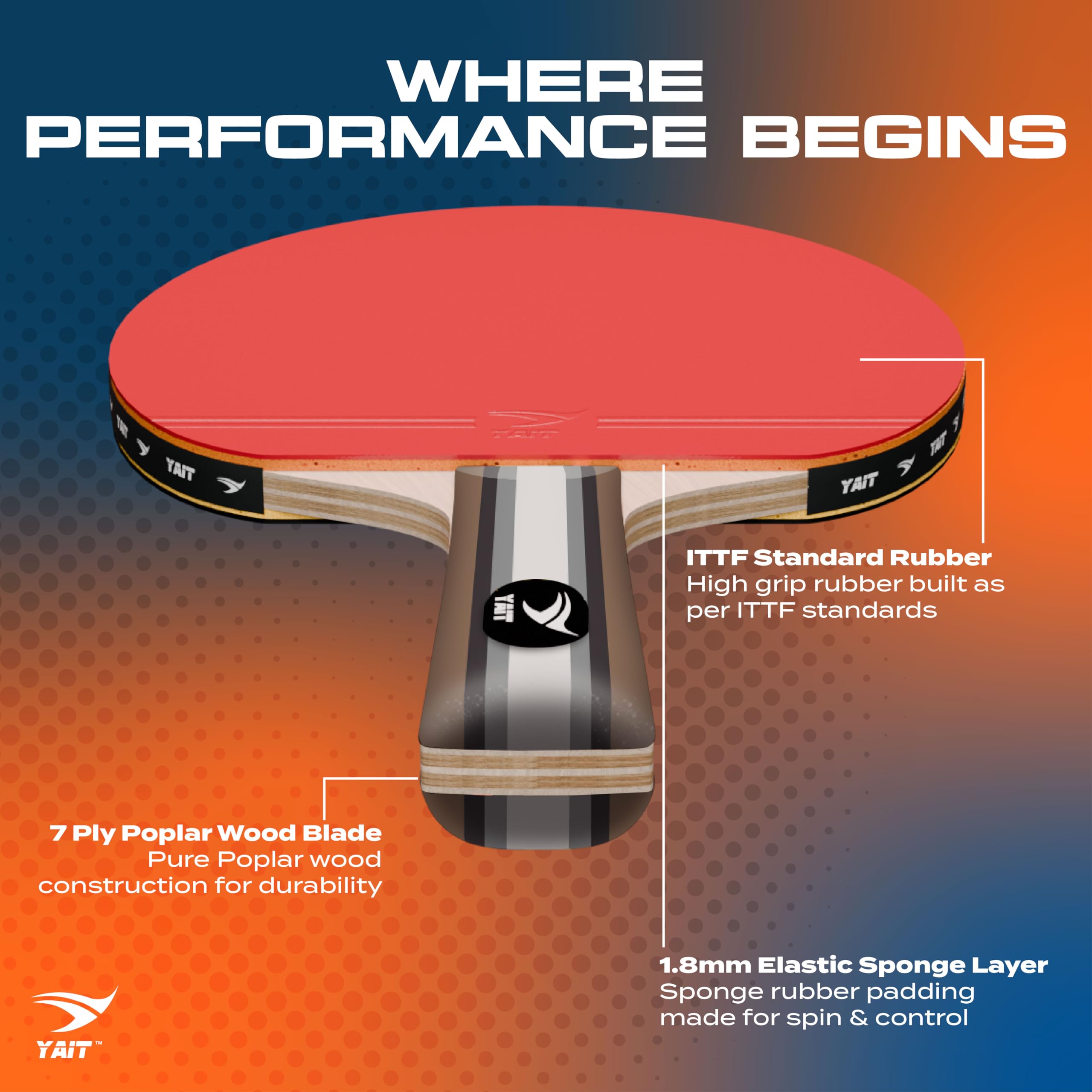 Rally Table Tennis Racquet Set | 2 TT Bat and 4 Training Balls| 7 Ply Wood | Indoor/Outdoor Play | Home Ping Pong Set - 2 Rackets & 4 Balls for Beginners & Intermediate Players | Table Tennis Set 3