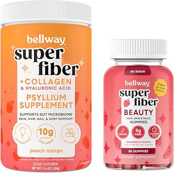 Bellway Super Fiber Powder + Collagen, Peach Mango Super Fiber Beauty Gummies Bundle