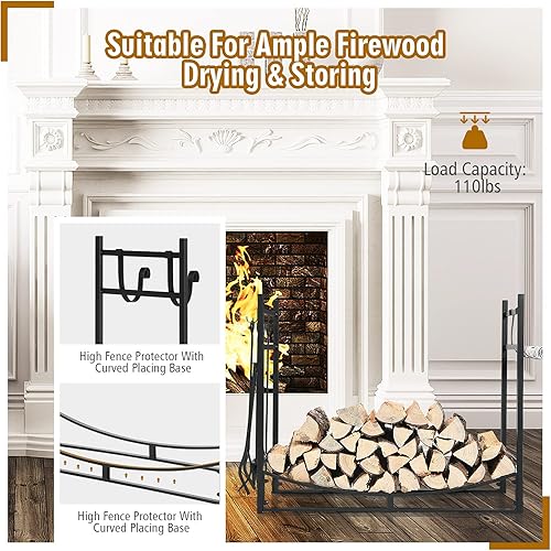 Miniatura 5 de Safstar - Estante de leña para exteriores de 36 pulgadas, soporte de troncos de acero resistente con soportes para leña y herramientas de chimenea,