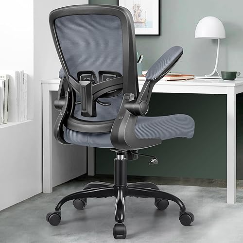 Miniatura 1 de MINLOVE Silla de oficina ergonómica con soporte lumbar ajustable y altura, reposabrazos abatibles de 90, sillas de escritorio Ergo con ruedas, silla