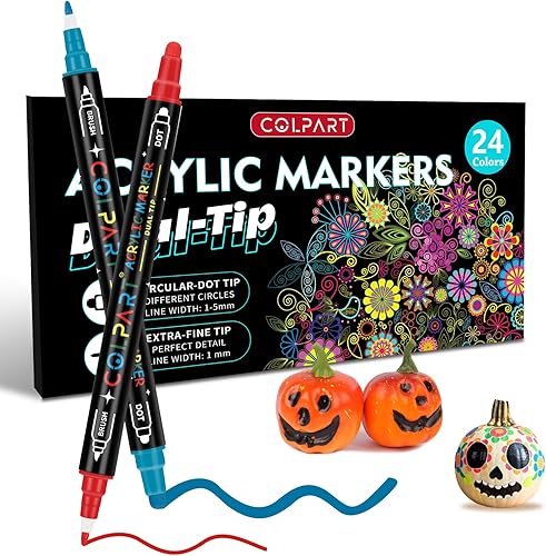 Marcadores de dolor acrílicos de 24 colores, rotuladores de pintura acrílica de doble punta para pintura de rocas, lienzo, plástico, metal, madera y