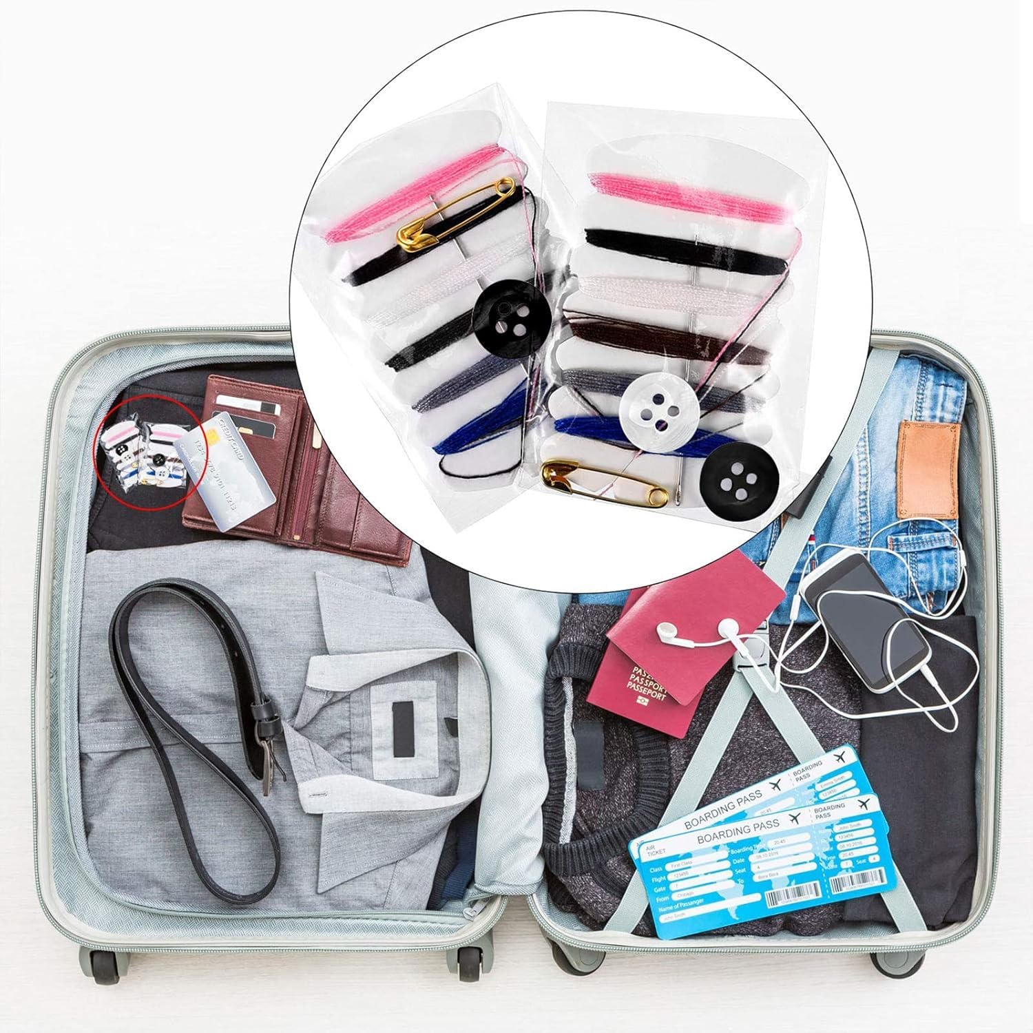 Daily Crafts Small Simple Handy Travel Mini Sewing Kits Thread Repair Emergency Kit with Needles, Threads, Button, Safety Pin for Gift Home Hotel Amenities Necessities (5 pcs) 4