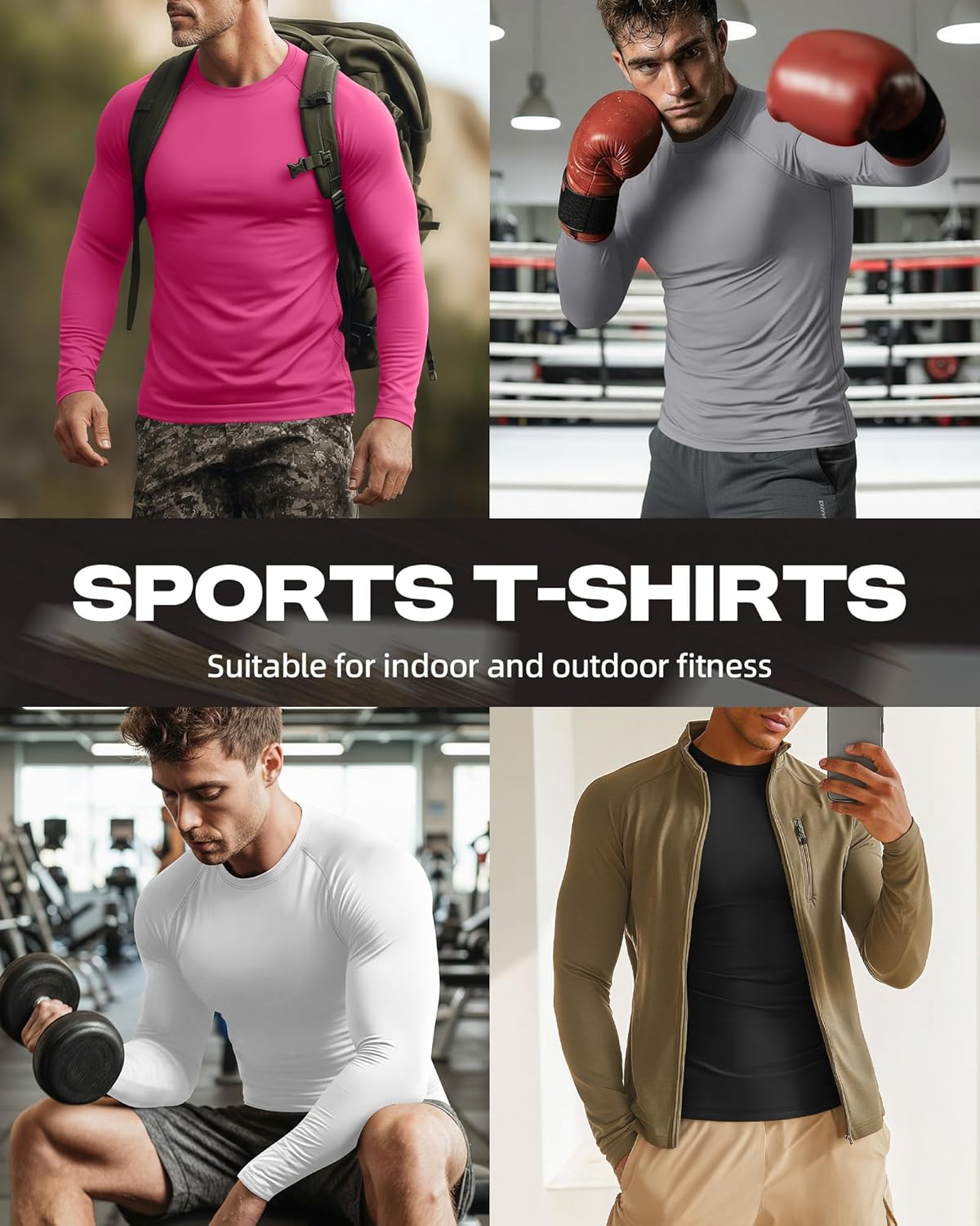 4 Pack Mens Long Sleeve Compression Shirts Crew Neck Workout Tight Tops Athletic Base Layer Undershirts - Image 5