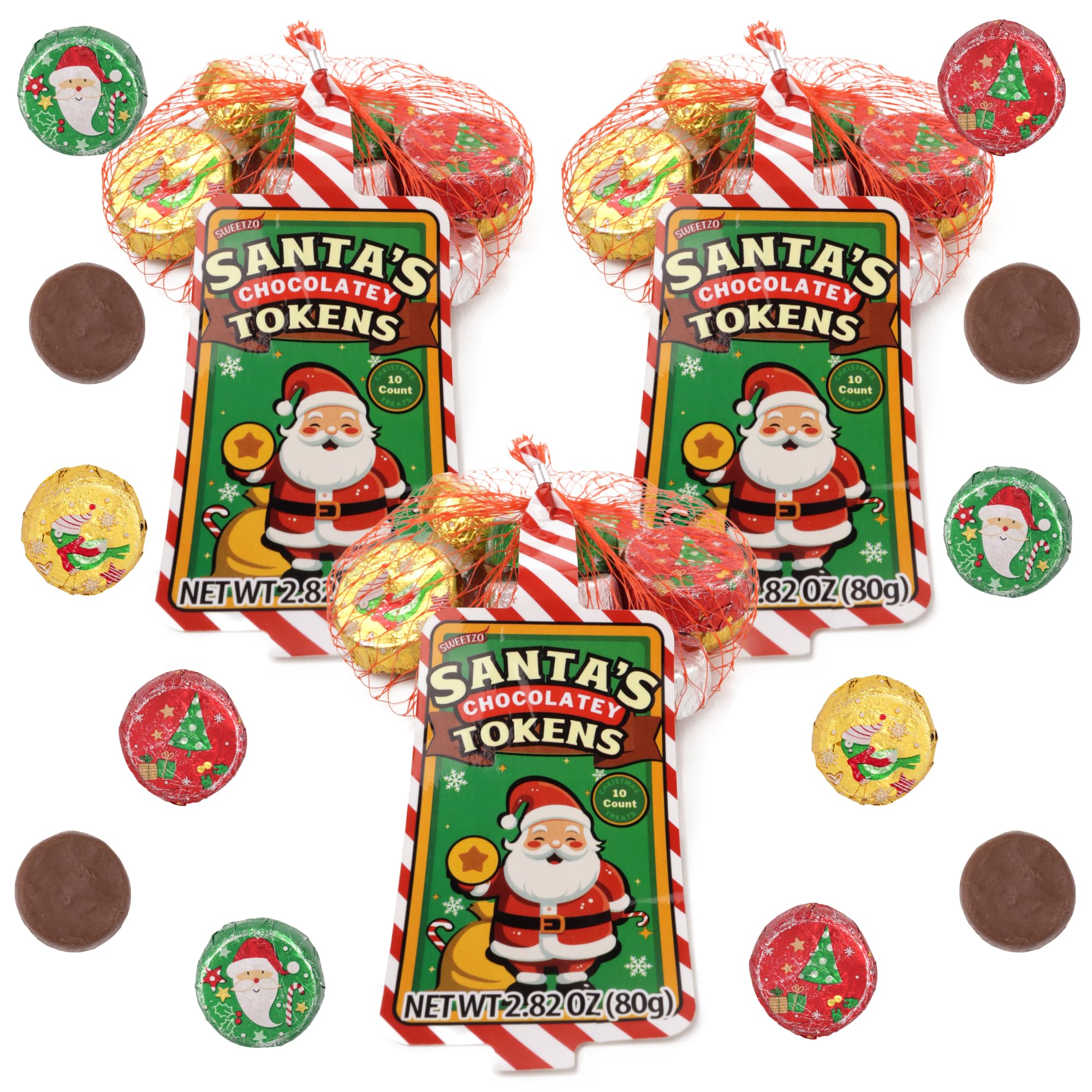 Milk Chocolatey Christmas Coins, Festive Santa Candy Tokens, 10 Individually Foil Wrapped Pieces, 2.82 Ounces (Pack of 3)
