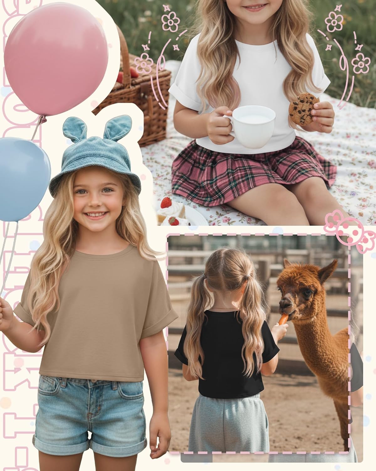3 Pack Girls Crop Tops Rolled Short Sleeve T Shirts Crewneck Knit Kids Drop Shoulder Summer Teen Tees 5-14 Years - Image 4