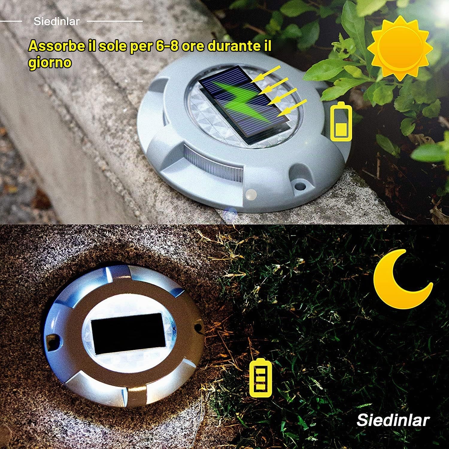 Siedinlar Solar Deck Lights Vialetto Dock Luce LED Solar Powered Outdoor Segnali stradali impermeabili per Step Marciapiede Scale Giardino Terreno Pathway Patio Yard 4 Pack (Bianco)