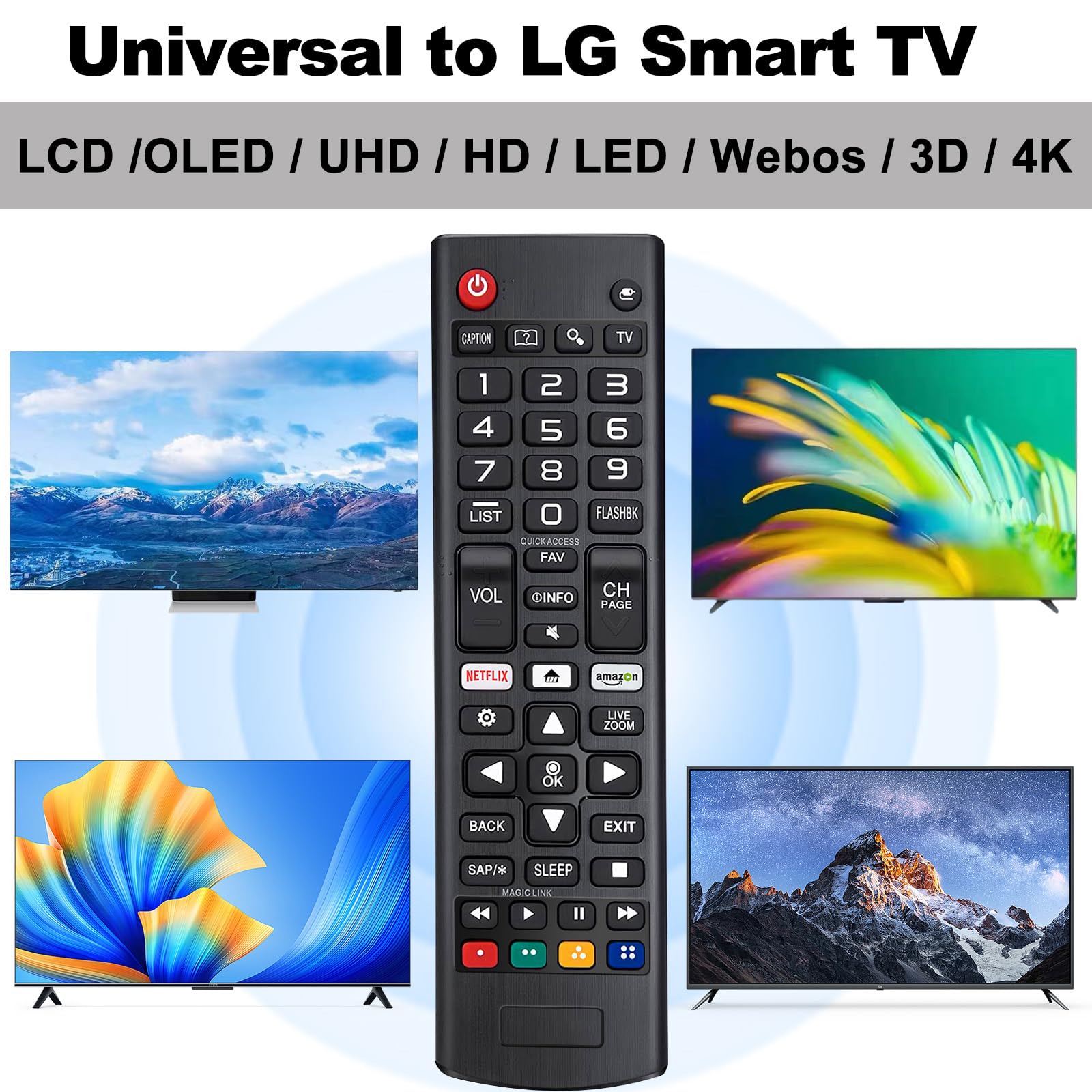 ZUOQIANG Telecomando Universale per LG Smart TV, AKB75095307 Telecomando per TV LG Senza Necessità di Configurazione, Nuovo Sostituzione Telecomando