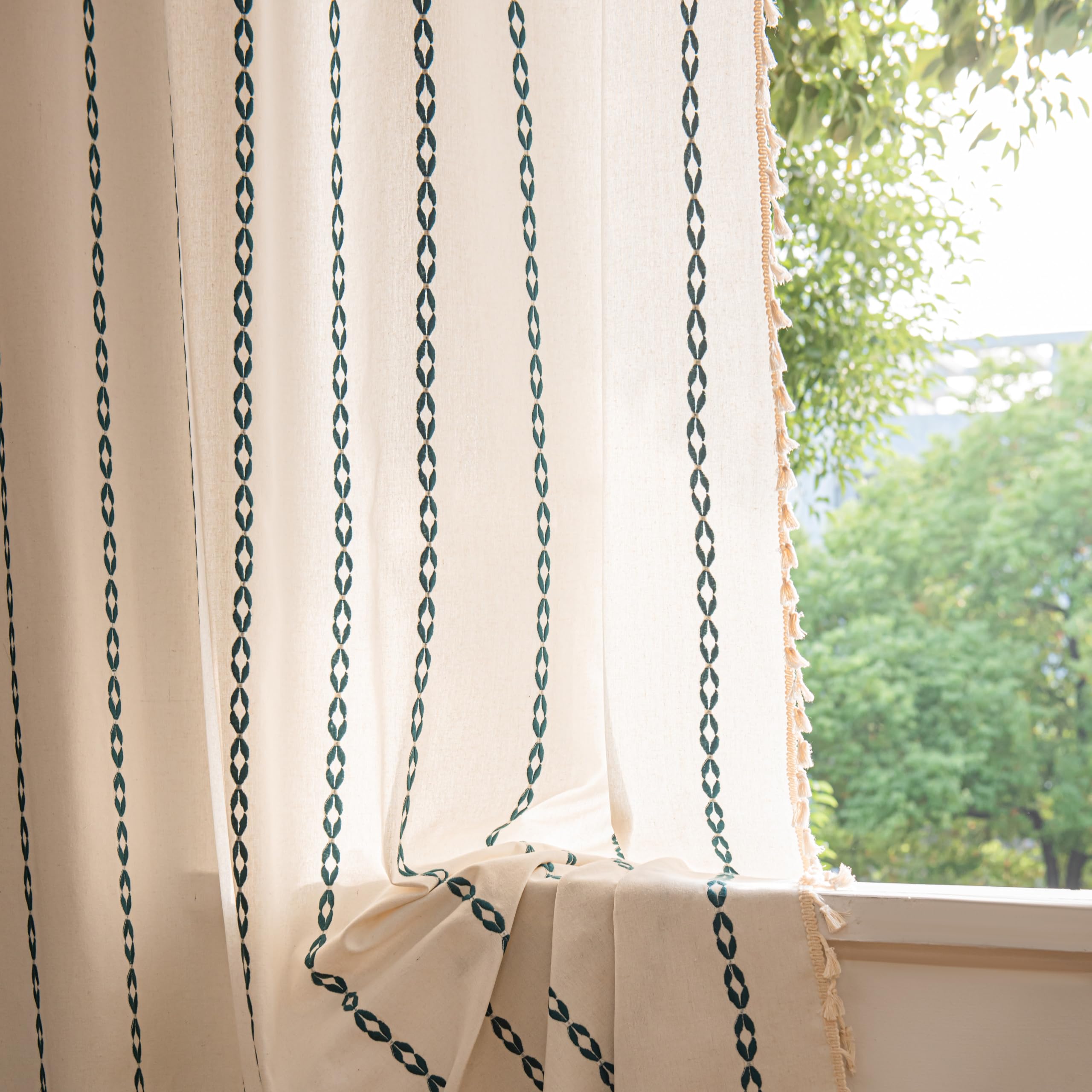 Sutuo Home Boho Curtains 96 Inches Long, Bohemian Drape for Bedroom Living Room, Privacy Country Rustic Semi Blackout Farmhouse for Xmas Decor Rod