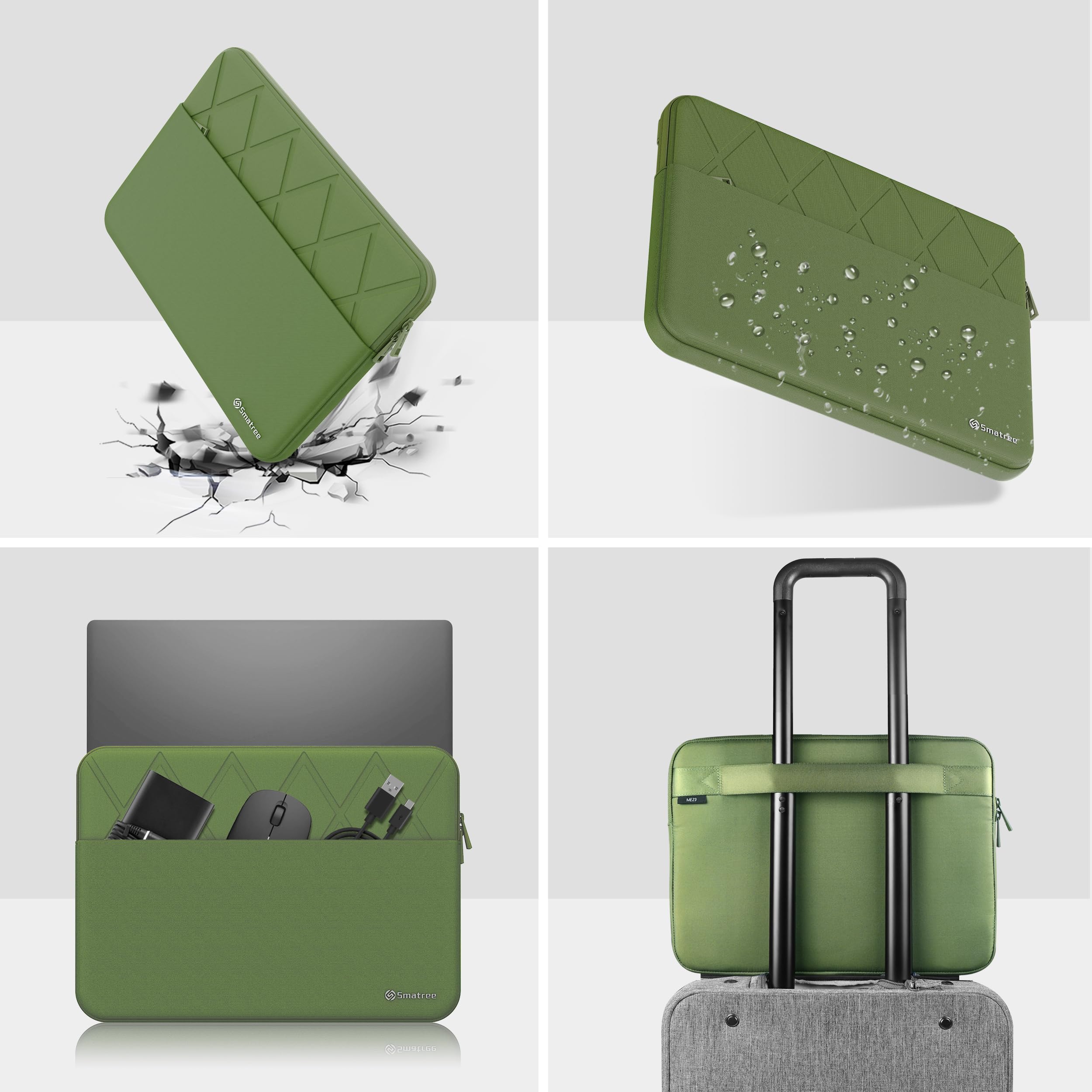 Smatree Funda para portátil Lenovo LOQ 15APH8/15IRH8/15AHP9/15ARP9/15IAX9/15IAX9I/15IRX9 de 15.6 pulgadas con bolsillo para accesorios, cremallera YKK, diseño patentado a prueba de golpes, verde