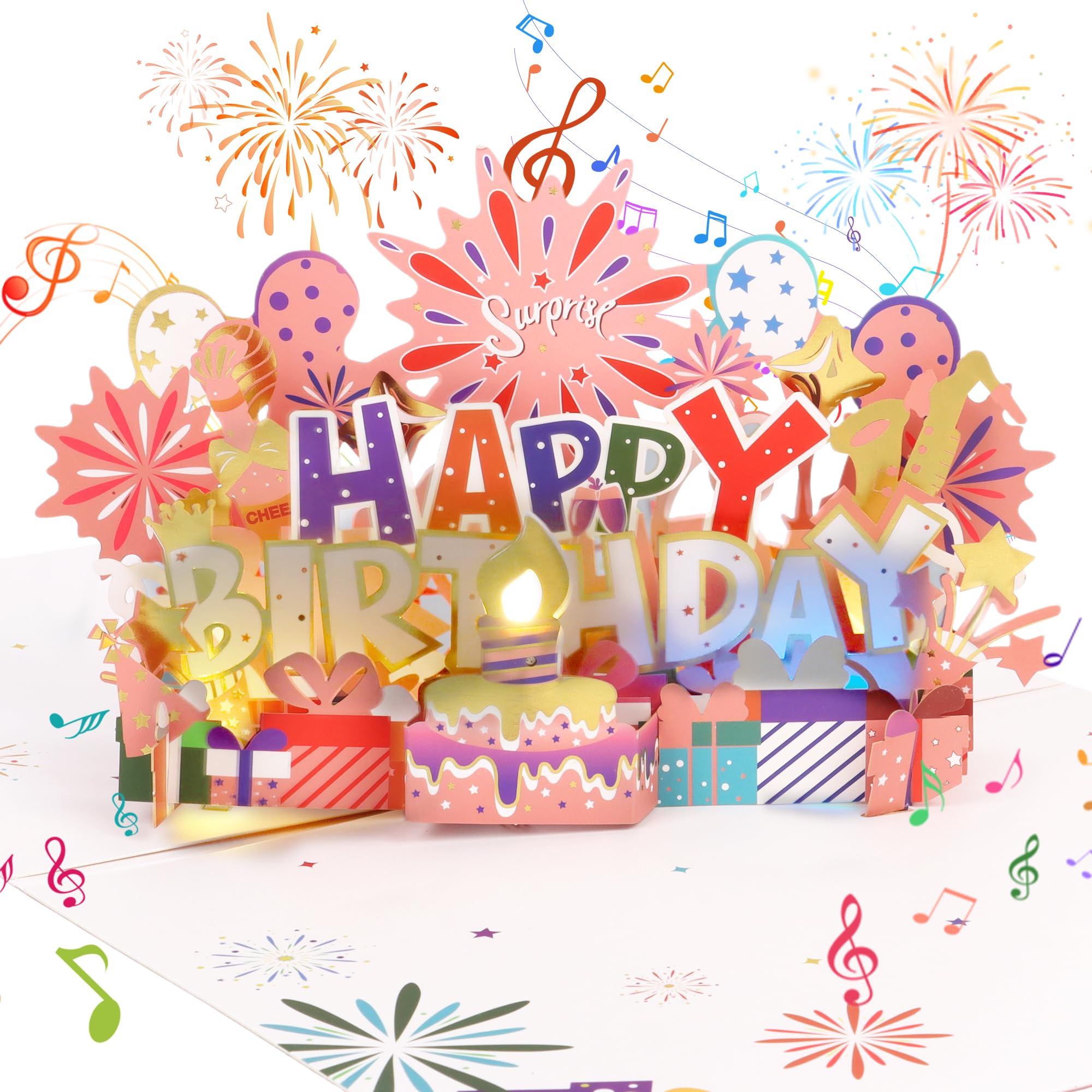 Jiusely 3D Pop Up Musical Birthday Card, Happy Birthday Card with Blowable Candle, Singing Happy Birthday Greeting Cards, Birthday Card Gifts for Women Mum Grandma Wife colleague