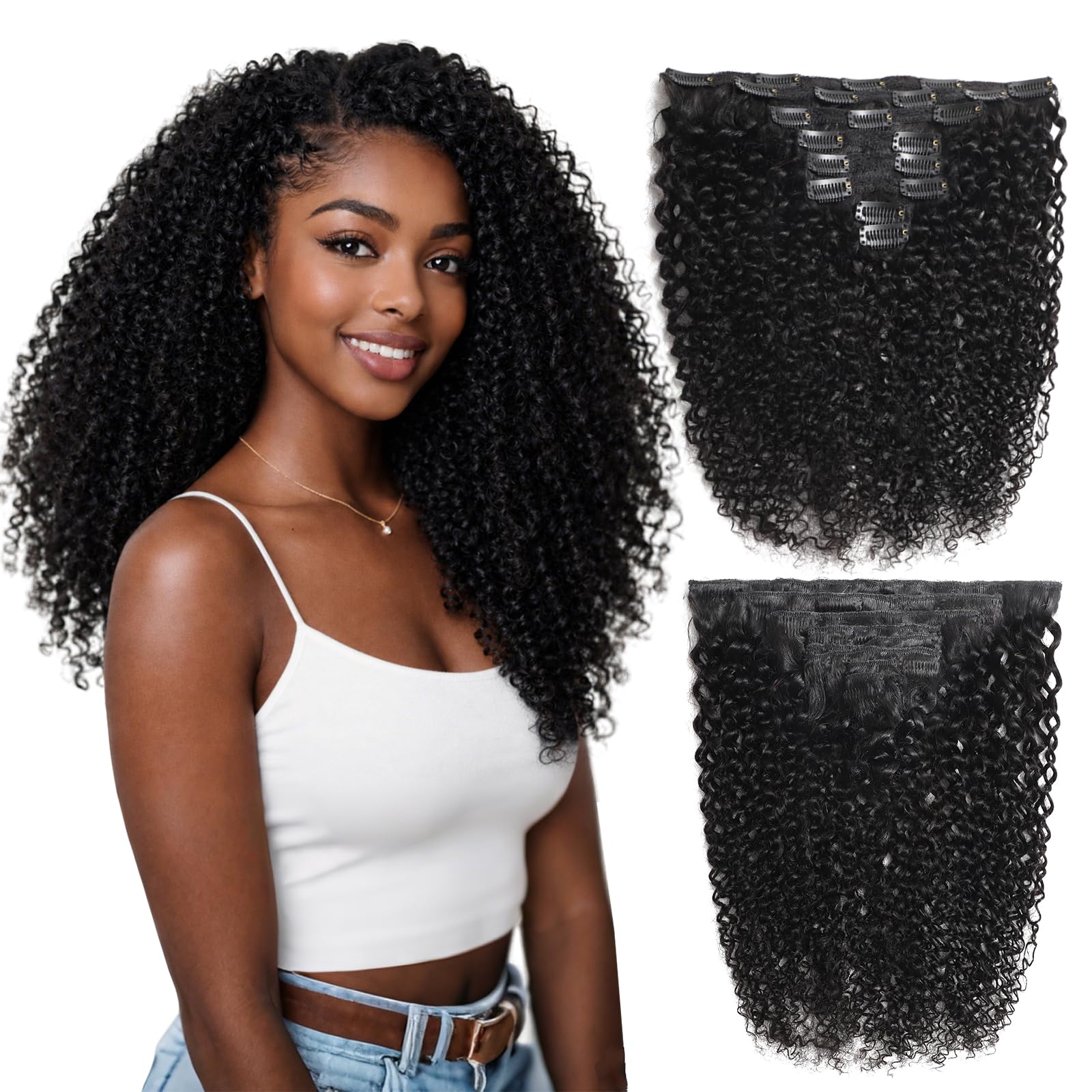 Kinky Curly Clip in Hair Extensions Human Hair 120g with 20 Clips 16 Inch