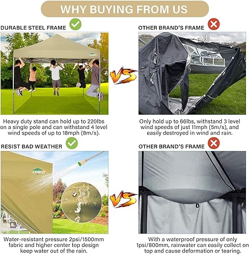 Miniatura 11 de COBIZI - Toldo desplegable de 10 x 10 pies, 4 paredes laterales, FPU 50+ para todo el año, resistente al viento, impermeable, uso comercial, Gris