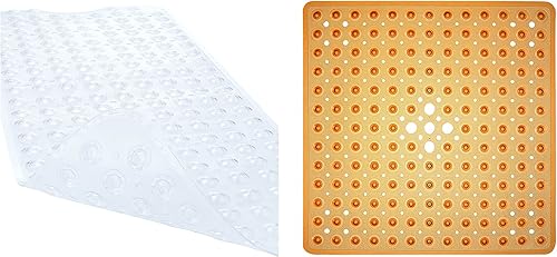 YINENN Tapete de seguridad para ducha de baño, transparente, 40 x 16 pulgadas y marrón, 21 x 21 pulgadas, para tapetes de ducha de baño, paquete de