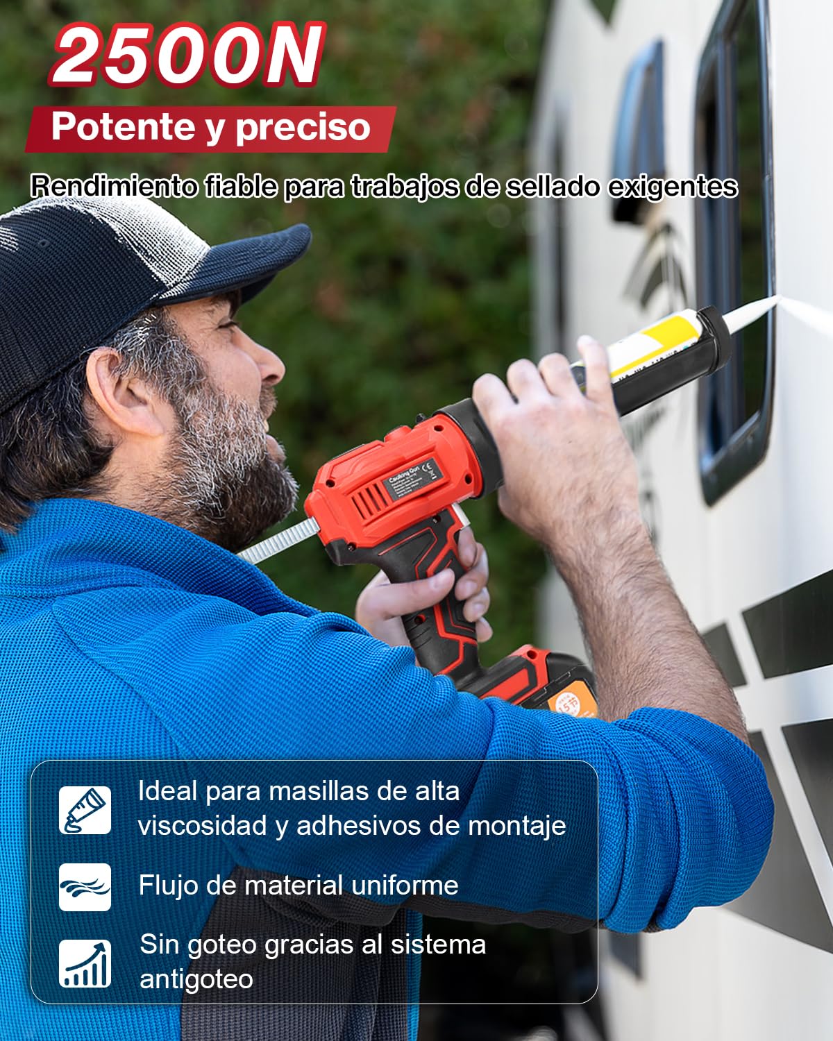 Pistola Silicona Bateria Eléctrica 18V Compatible Makita 2500N | 4 Velocidades Ajustables, Sistema Antigoteo, Luz LED, para Cartuchos 310ml, Uso en Cocina, Baño y Construcción