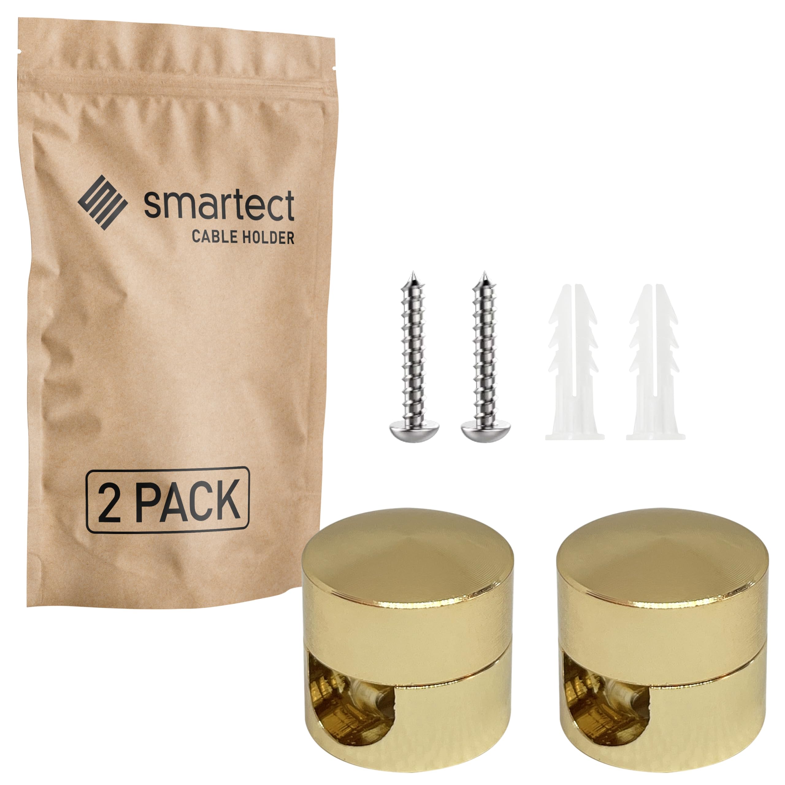 smartect Aluminiumowe Pinów ściennych i sufitowych do kabli [2 Sztuki, Złoto] mocowanie sufitowe wiszące z wkrętami i kołkami, wieszak na kable do własnego projektu DIY