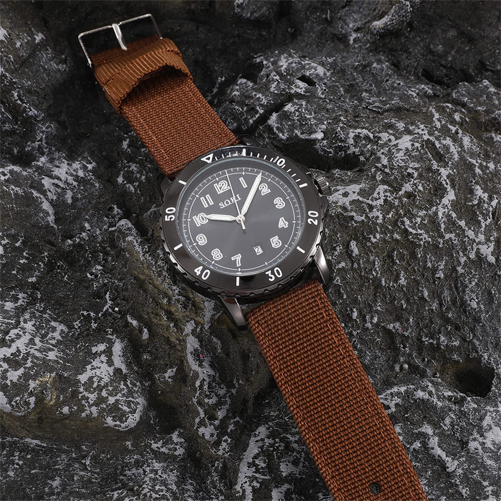 JewelryWe Orologio da uomo al quarzo con cinturino in nylon, calendario semplice stile orologio, regalo per l'uomo,regalo Natale