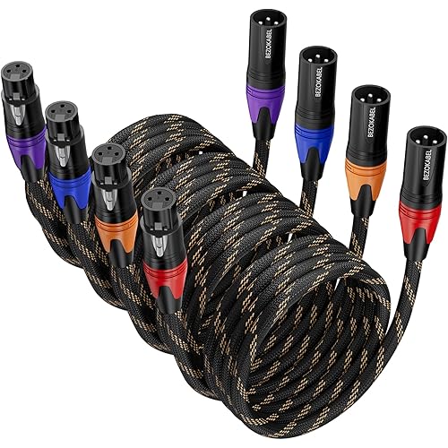 XLR Cables 25ft 4 Packs, XLR Microphone Cables, XLR Speaker Cable Male to Female Nylon Braided 3 Pins Compatible with Microphones, Mixer, Speaker Systems and More