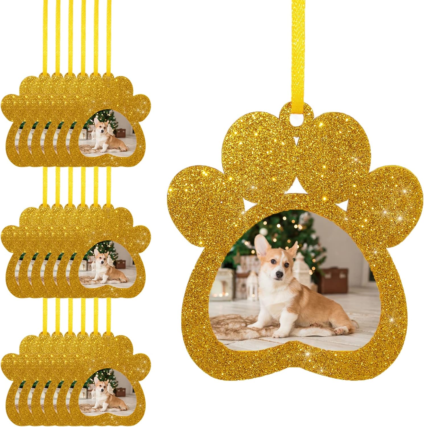 Fassory 20 Pcs Hanging Photo Frame, Felt Glittering Picture Holders for Pets Dogs Cats, Photo Gift Tags, Birthday Party Supplies (Gold Claw)
