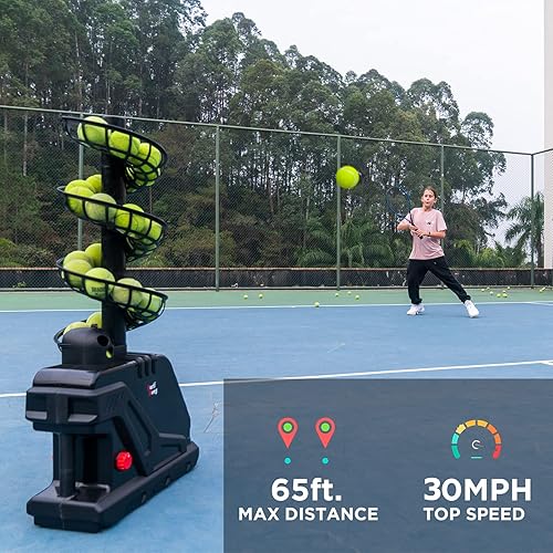 Miniatura 2 de Furlihong 3809BH Máquina de pelotas de tenis, máximo 30 MPH, ángulo de lanzamiento e intervalo ajustable, interruptor de velocidad continuo,