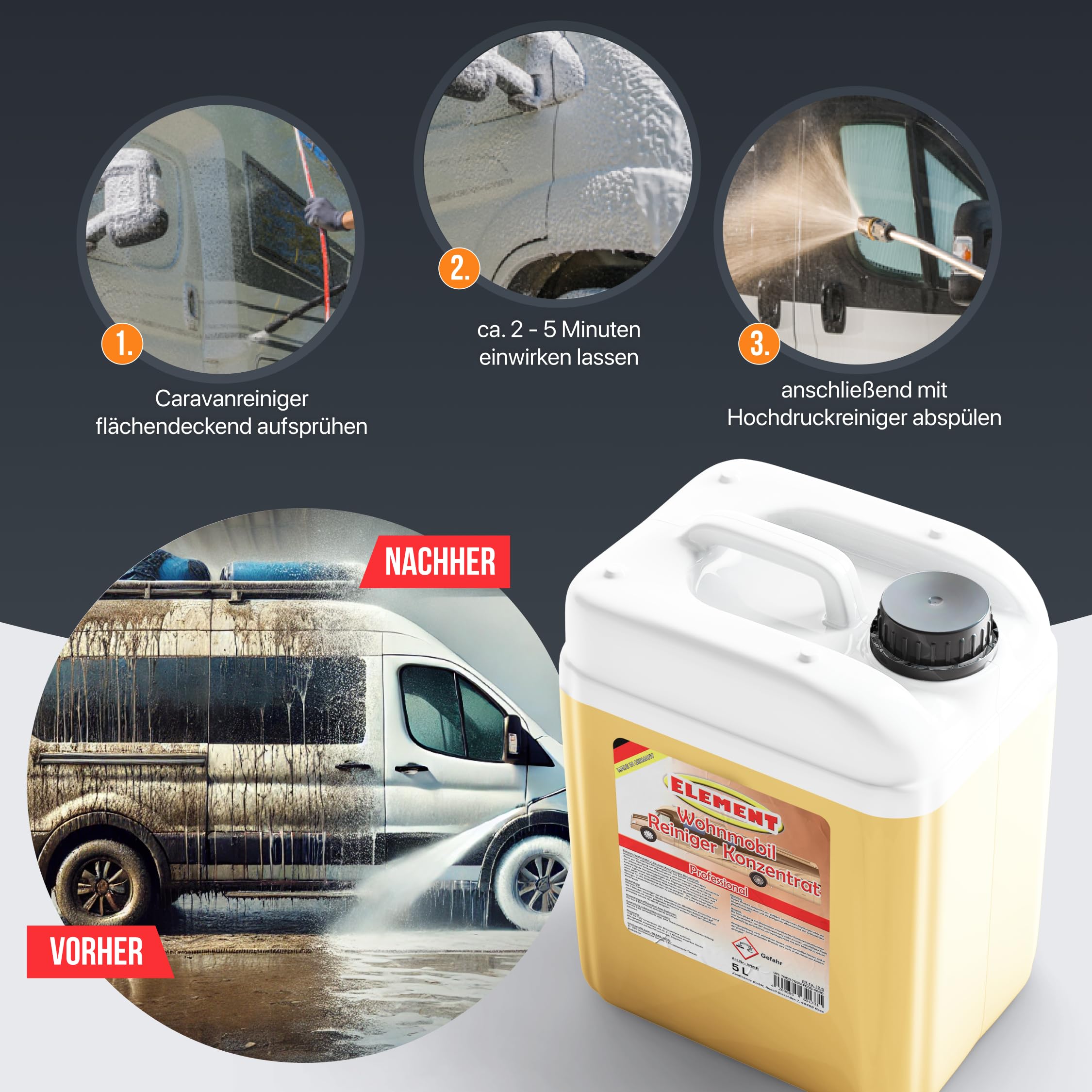 Element Detergente per roulotte, concentrato, pulitore per roulotte, detergente per camper, 5 litri, detergente per teloni, pulitore per barche, pulitore per autobus, rimuove facilmente lo sporco più