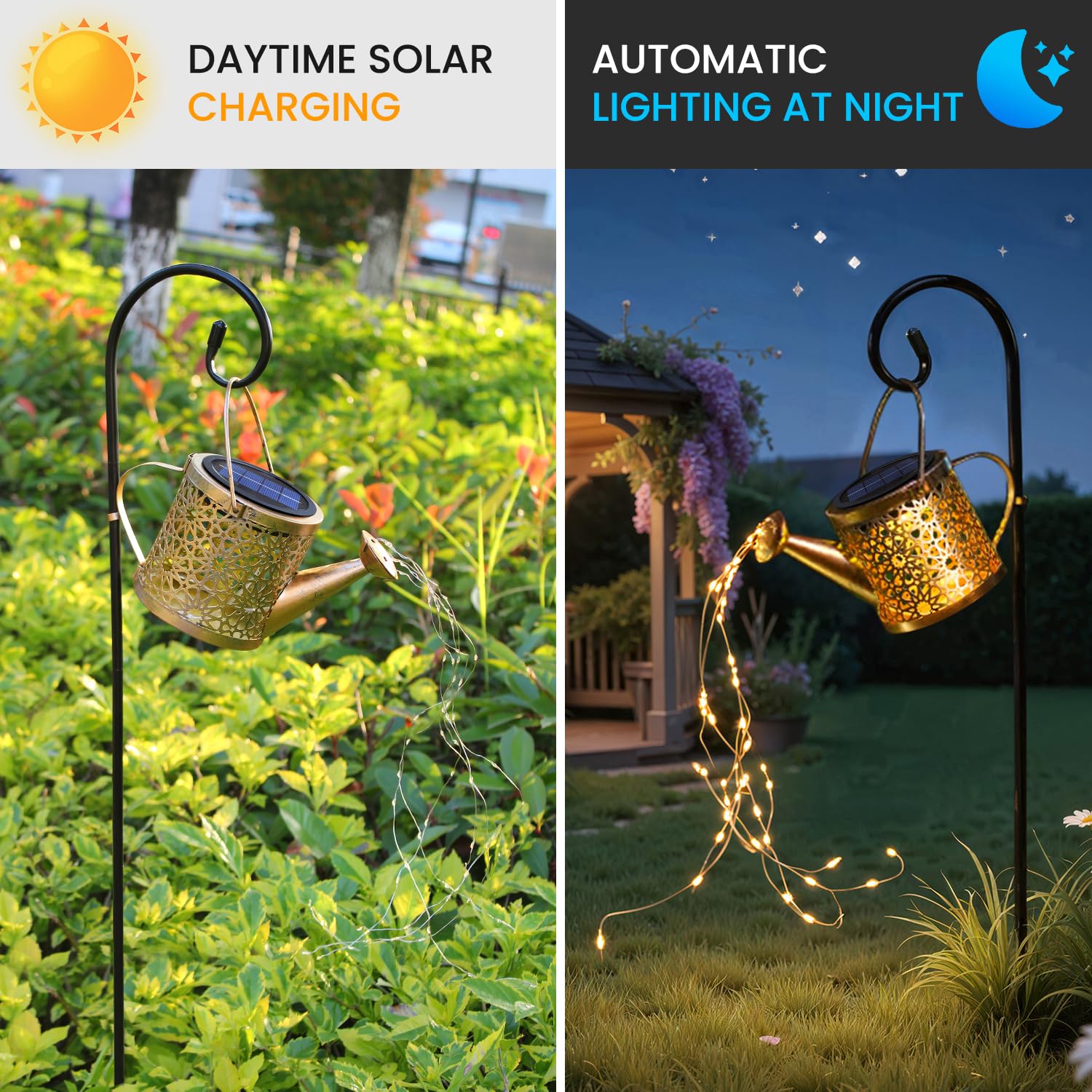 Daknswte Solar Watering Can Lights Outdoor Garden,Waterproof Led Hanging Metal Lantern with Fairy String Light,Garden Ornaments for Yard Lawn Pathway Patio Decor and Women Mom Birthday Gifts - 4