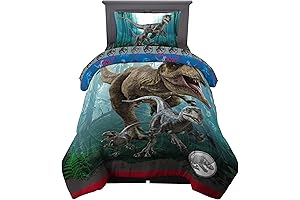 Jurassic World Dominion Blue Velociraptor and Rexy T-Rex Comforter