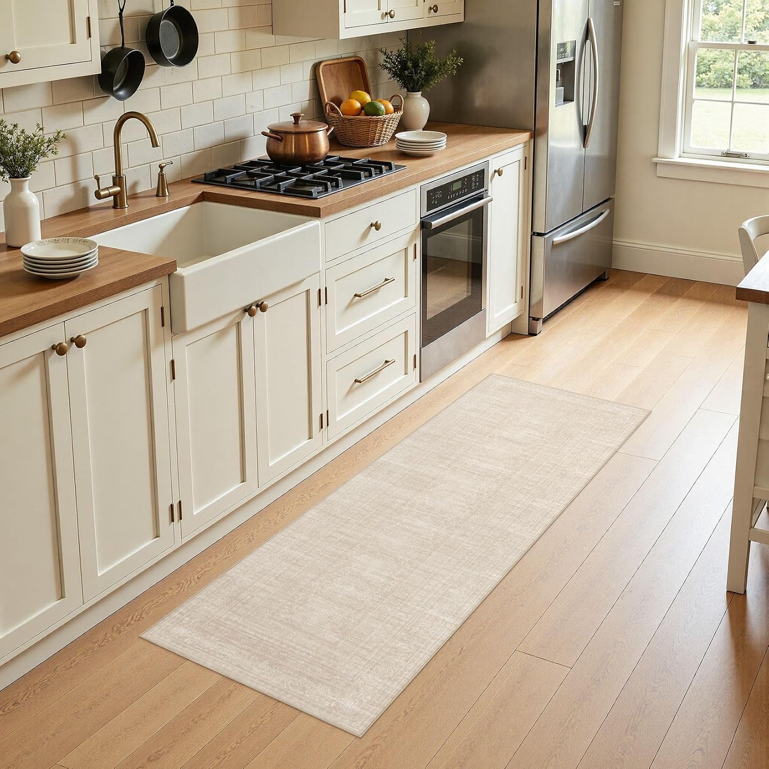 Nakagishi Neutral 2x6 Runner Rug Non Slip Carpet Washable, Beige image 4