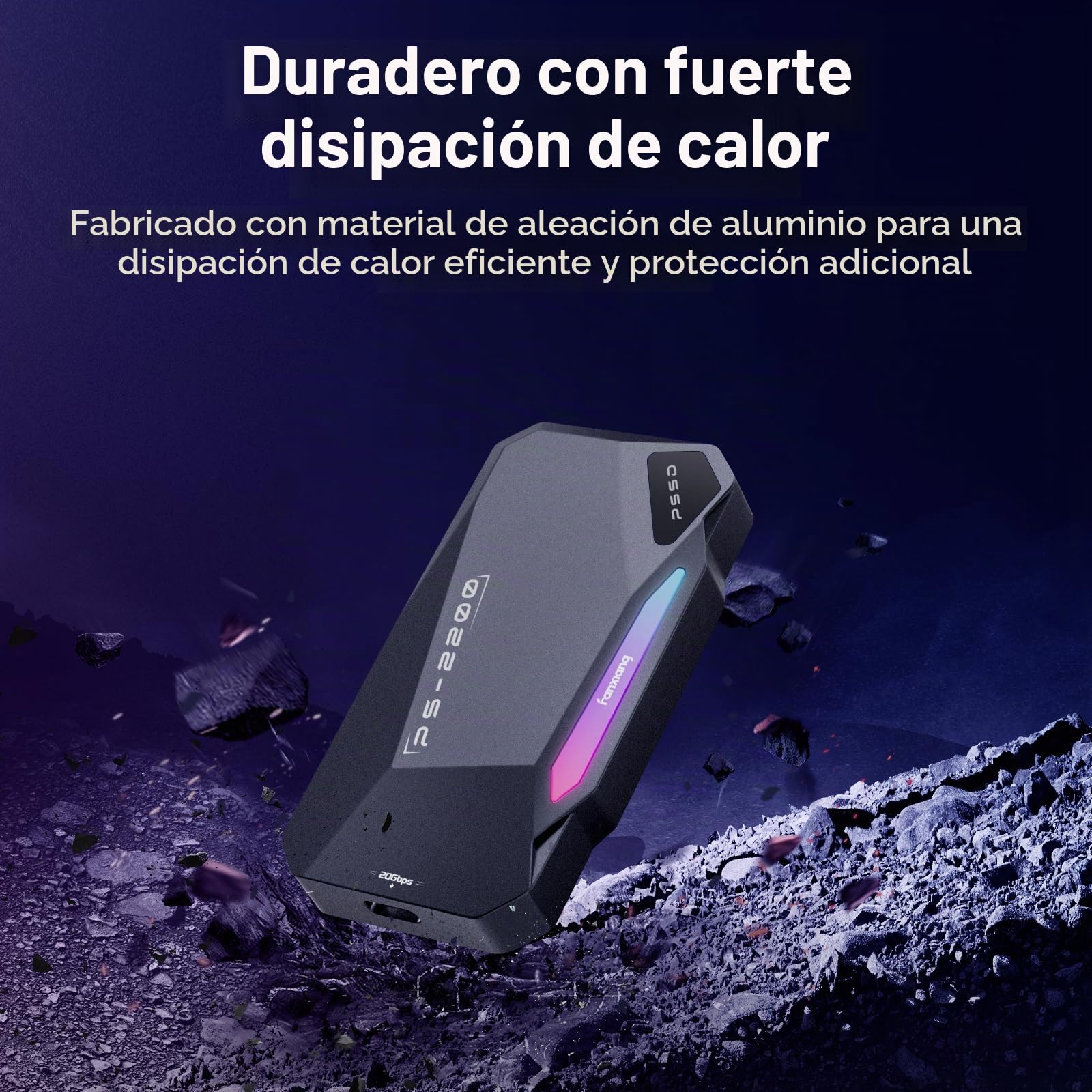 fanxiang 1TB SSD Externo Magnético 1TB Magnética SSD Portátil con Anillo Magnético, tipo 3.2 Gen 2x2 tipo C de 2050 MB/s Rec y Guarda ProRes 4K, Carcasa Aluminio con luz RGB para iPhone/Android/PC/Mac