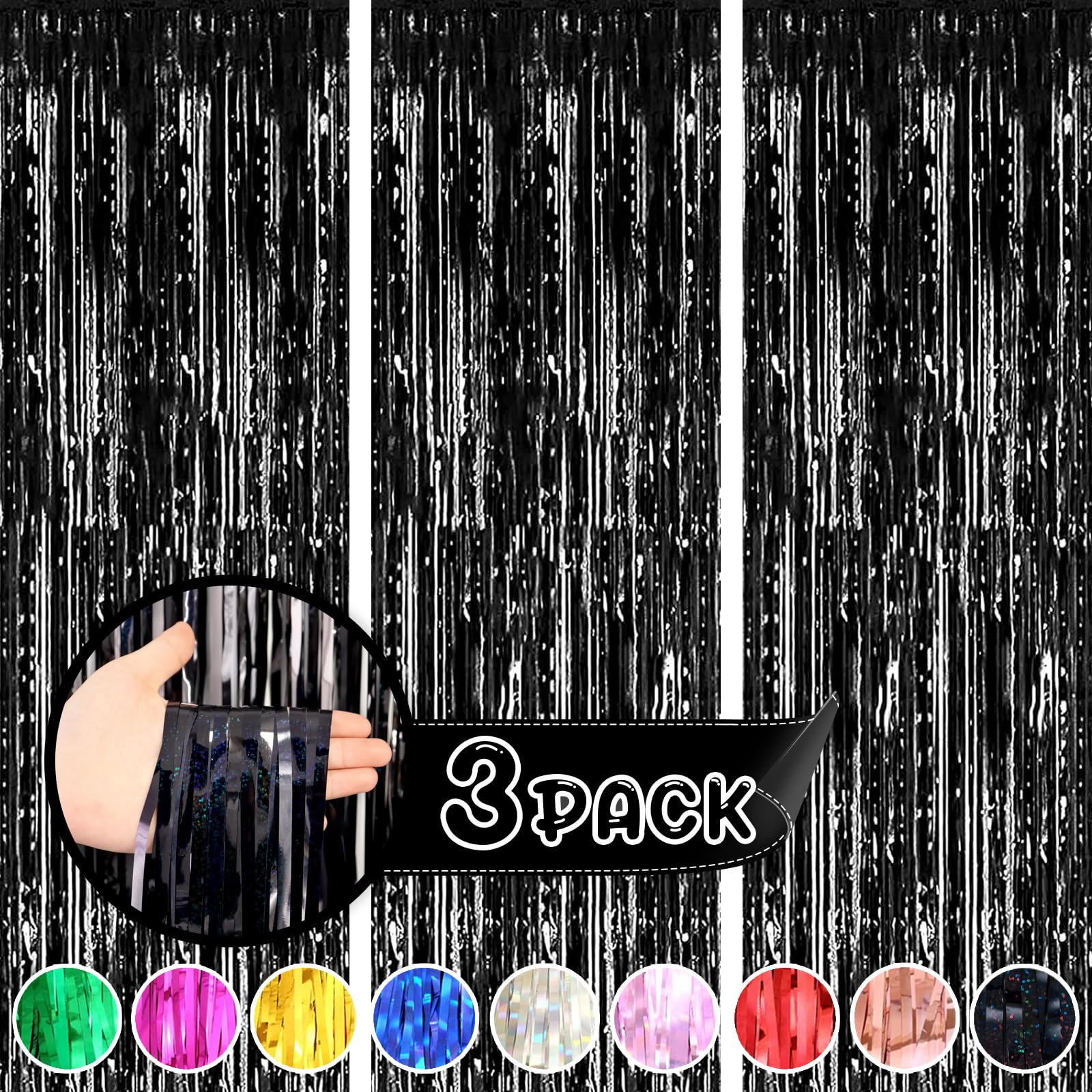 Wednesday Addams Black Party Decorations - 3 Pack 3.3ft x 8.3ft Streamers, Photo Booth Props