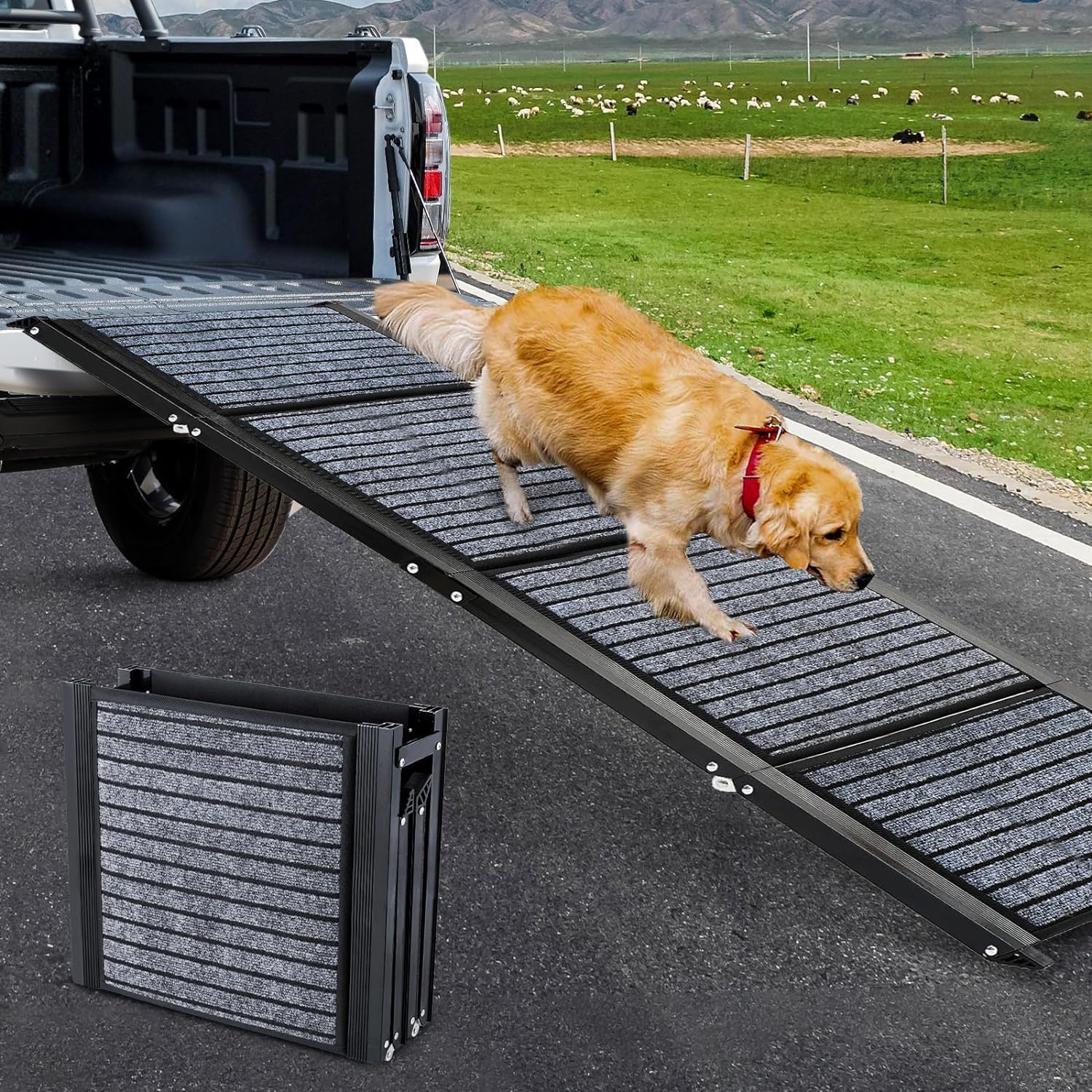 Längste 180cm & Breiteste 50cm Hunderampe,Faltbare Hunderampe Auto mit Rutschfester Teppich, Klappbar für Outdoor Stufen,Hundetreppe Auto für Mittlere & Große Hunde in EIN SUV & LKW