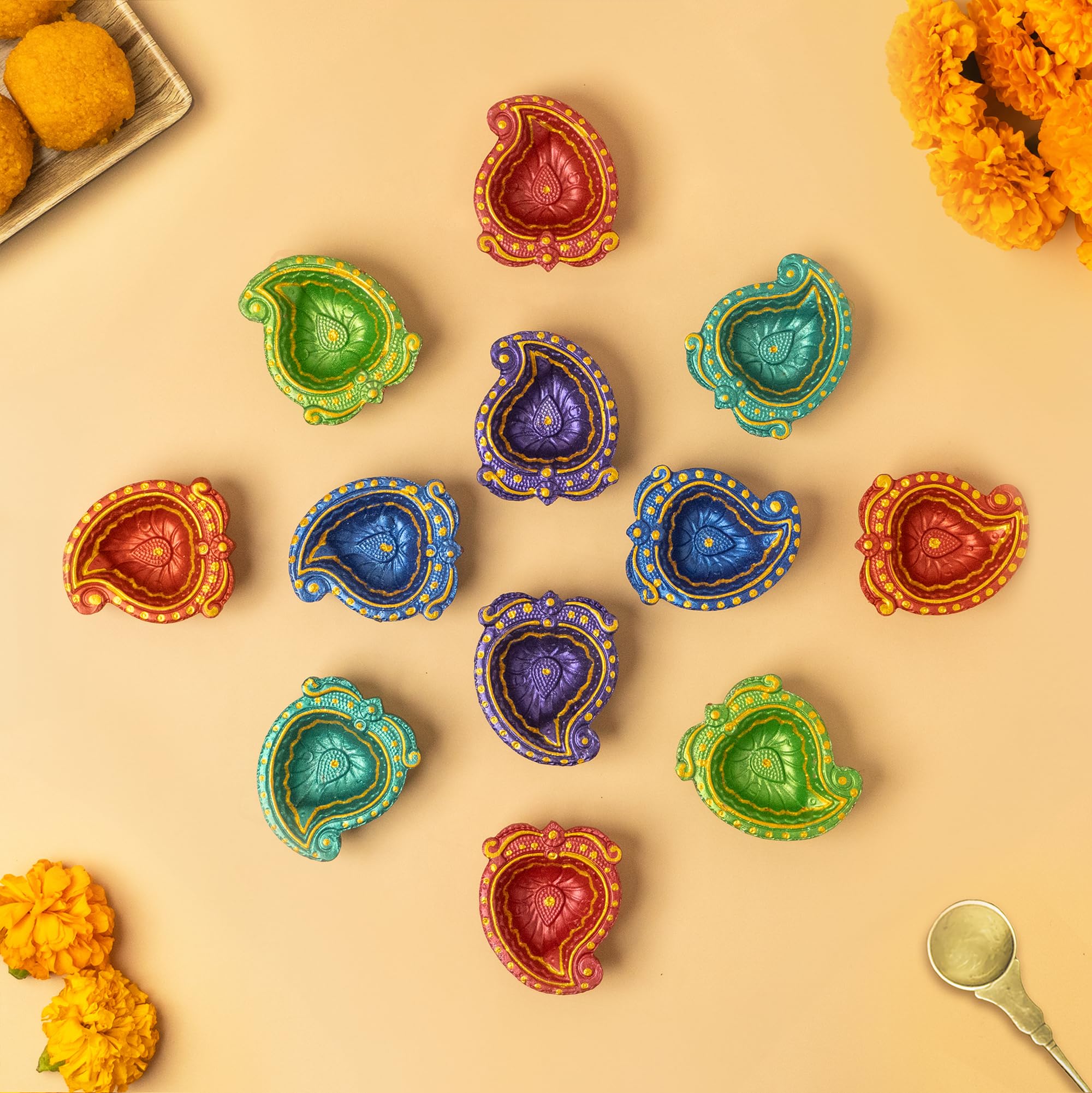 [Pack of 12] Premium Diyas with 1 Pc Diwali Toran, Clay Diya with Hanging & Cotton Wicks, Diwali Decorations For Home, Diwali Decor, Diwali Diya, Diwali Gifts, Diyas For Diwali, Diyas for Pooja