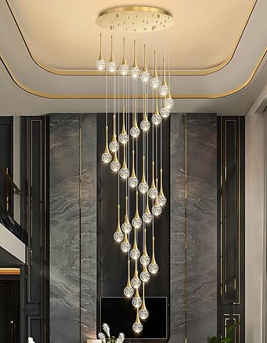 Miniatura 28 de 16 Luces Moderna Lámpara de Techo de Cristal con Diseño Glam para Techos Altos, Lámpara Colgante LED Regulable para Escalera, Vestíbulo, Entrada,