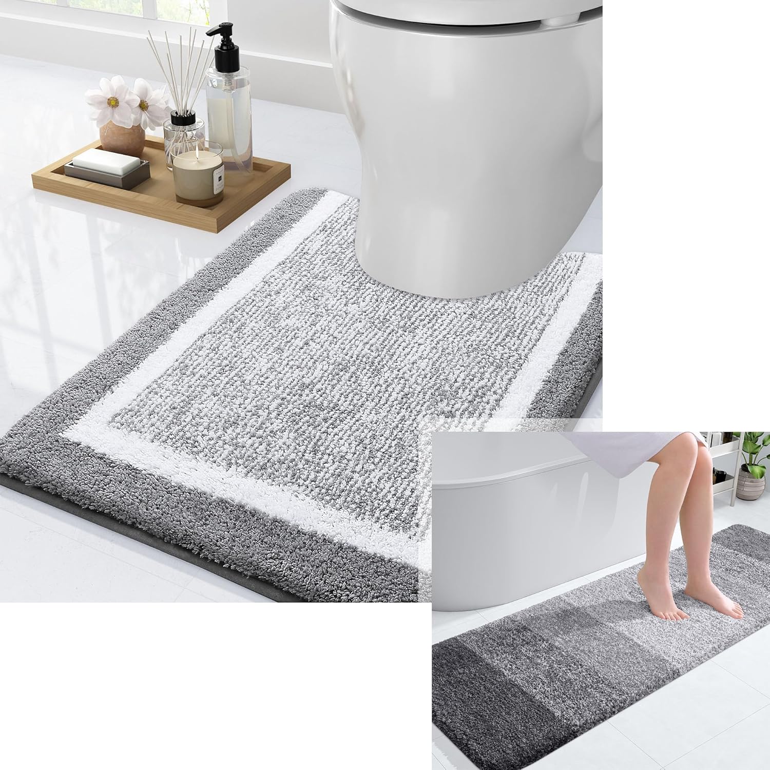 OLANLY Ombre Bath Rugs and Toilet Rugs UShaped, Bath Rug