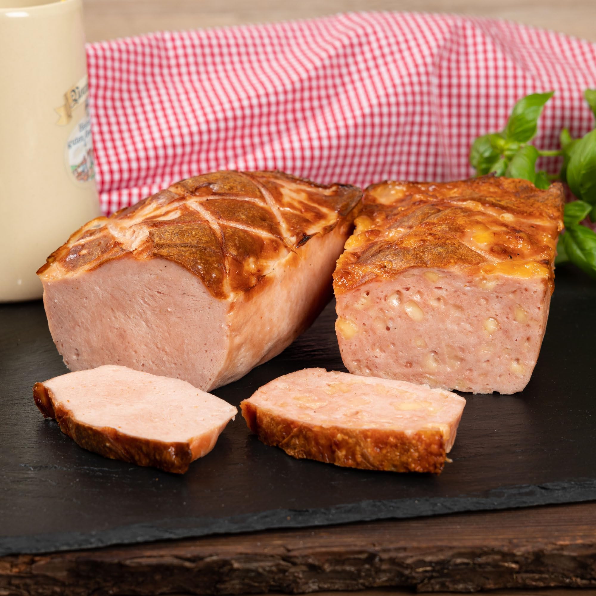 WURSTBARON® Käse-Leberkäse & Leberkäse rot Leberkäse-Set für Feinschmecker - Fleischkäse zum Aufbacken - hochwertige Qualität aus Bayern, 2x 1 kg