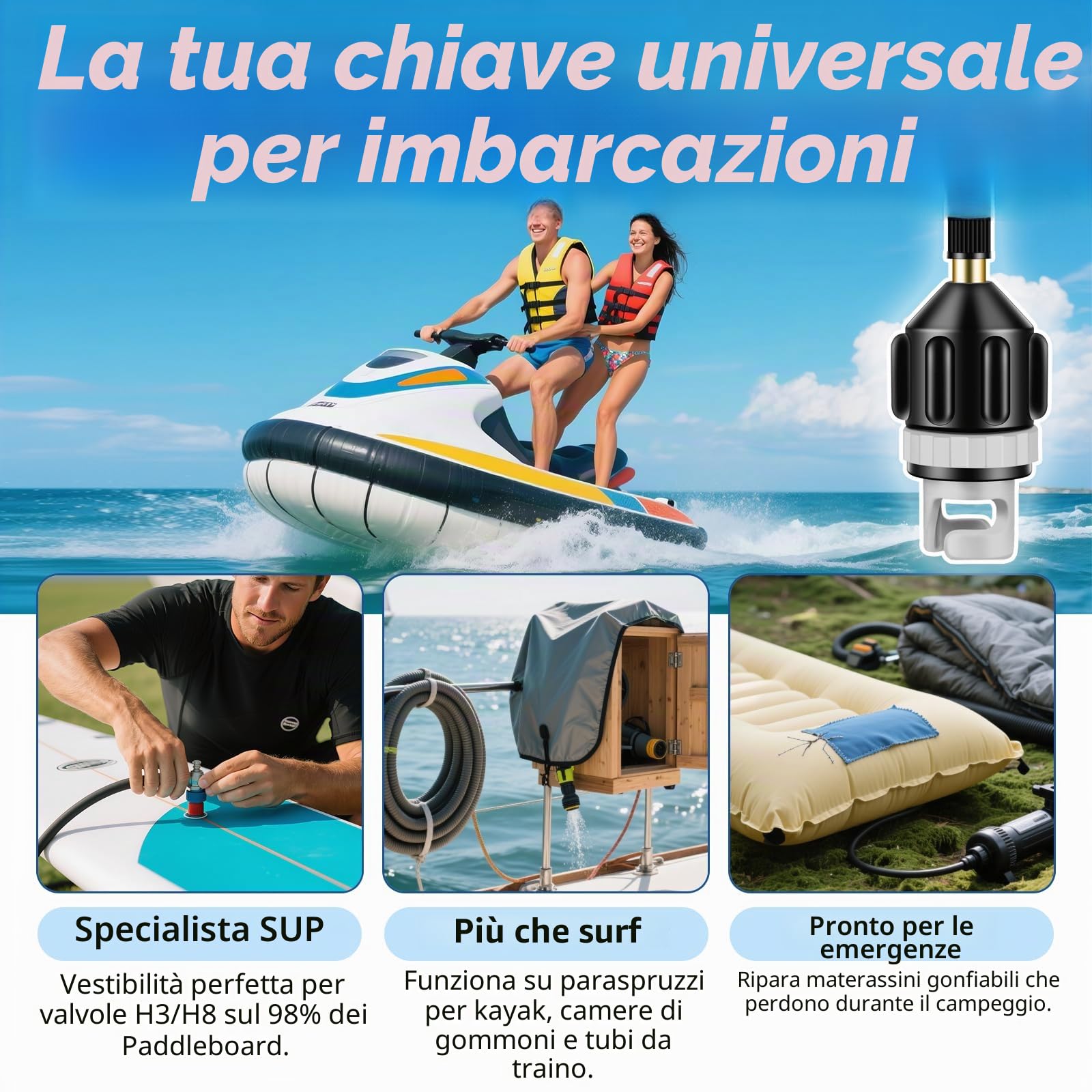 NW Adattatore per pompa SUP, adattatore per valvola d'aria, pompa per gonfiaggio, supporto per paddle Board