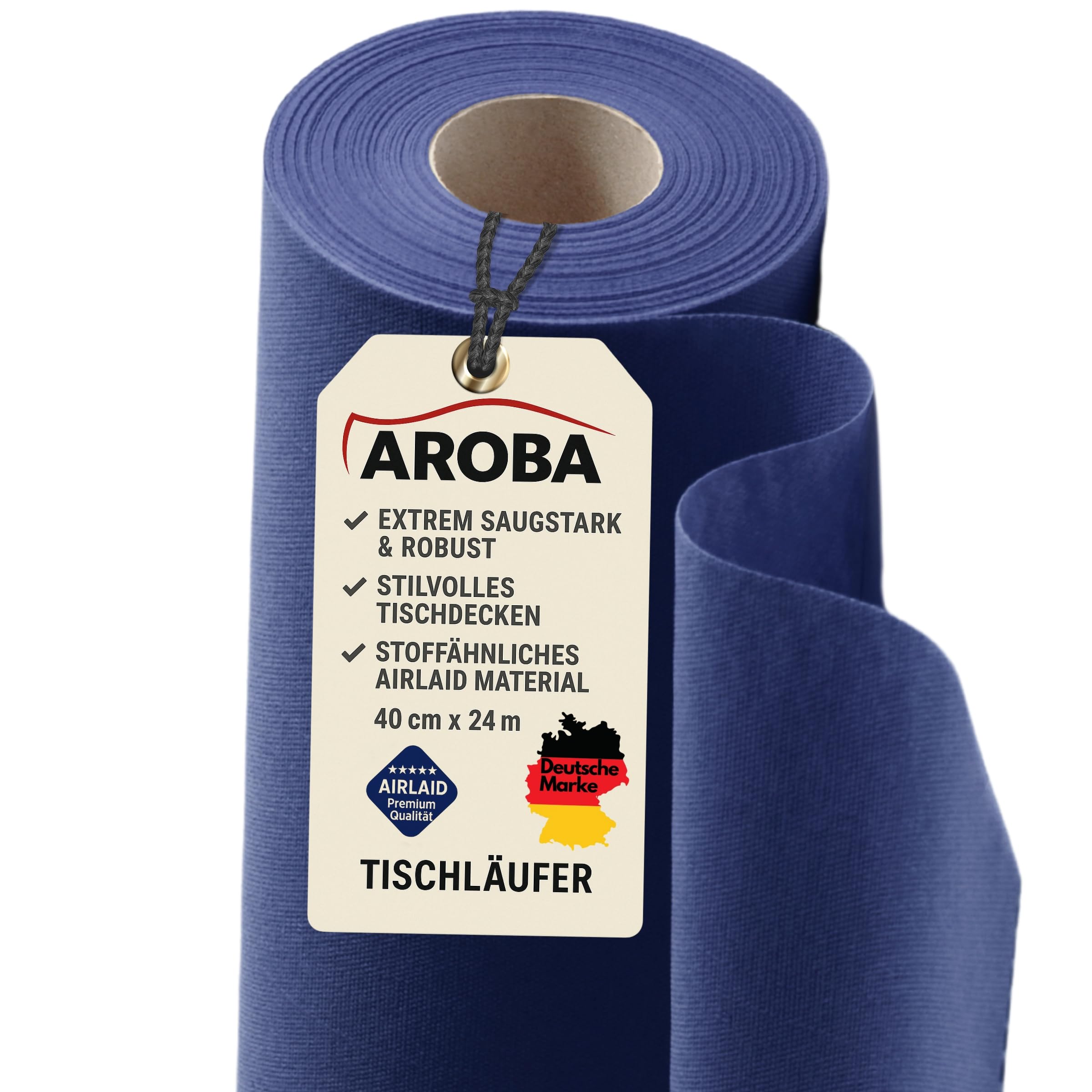 AROBA 2X Airlaid Tischläufer (Blau, 40 cm x 24 m) - Stoffähnliche Tischläufer - Tischband Tischtuchrolle Tischdeko für Hotel Catering Geburtstag Restaurants Kommunion Taufe