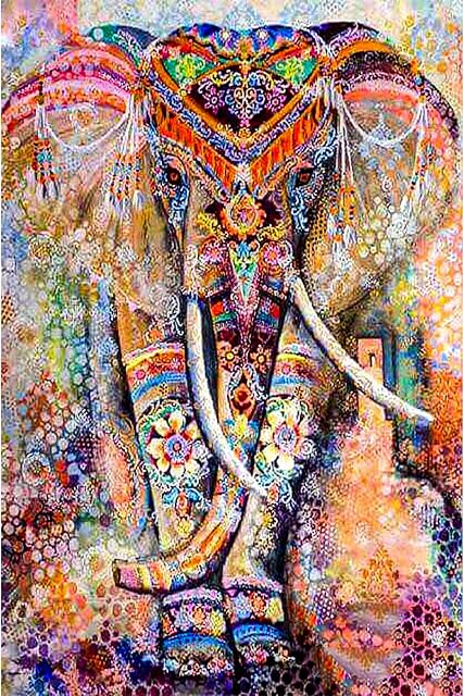 5D Diamond Paint Kit, Elephant DIY Crystal Embroidery Painting, Full Drill Diamond Cross Stitch Painting, Colorful Paintings Pictures Art Craft for Home, Wall Decoration