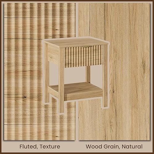 Miniatura 5 de Mesita de noche acanalada con mango dorado, juego de 2 mesitas de noche de mediados de siglo con cajón, mesita de noche con estante de