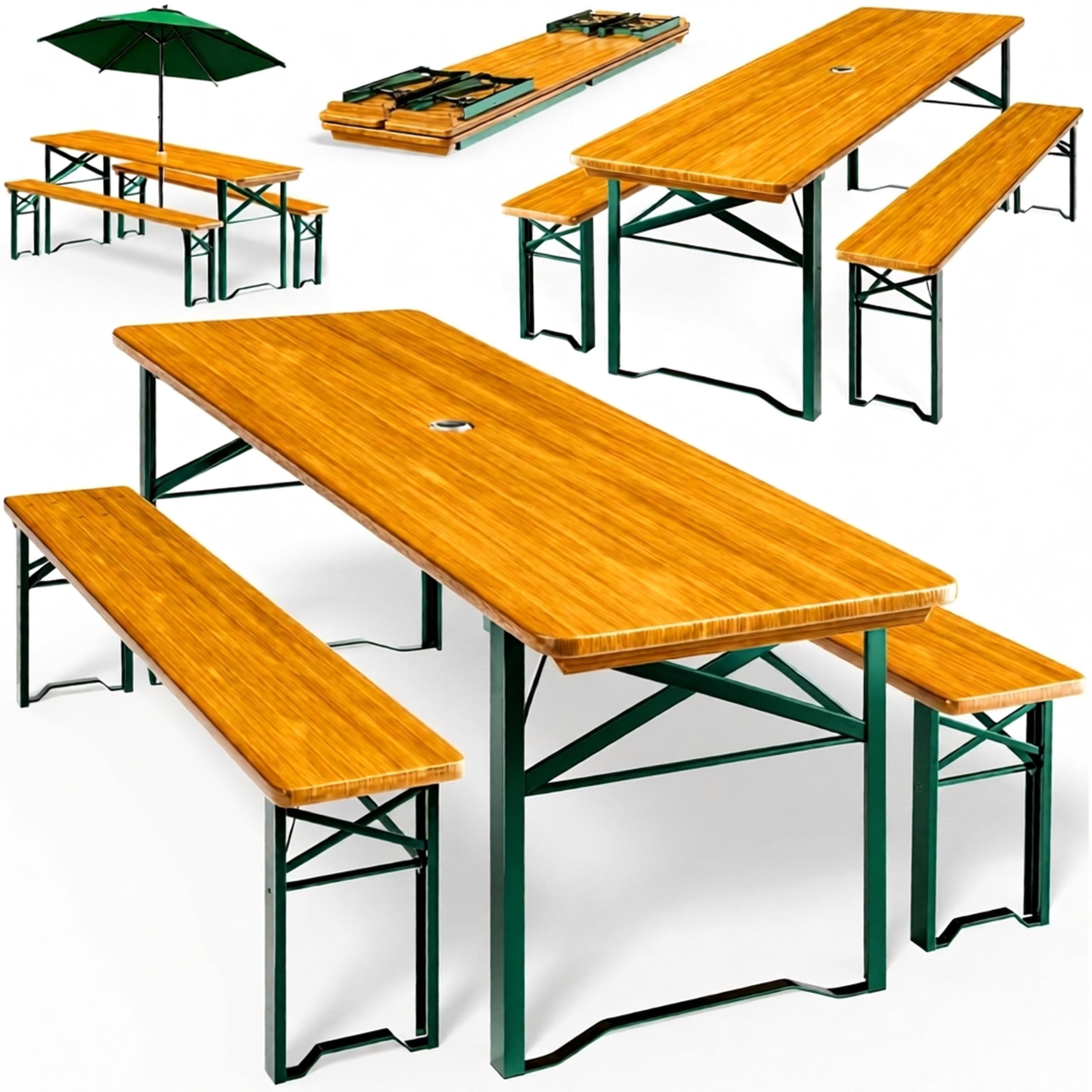 CASARIA® Garden Table & Bench Picnic Set, 170cm, 2 Tables, 4 Benches