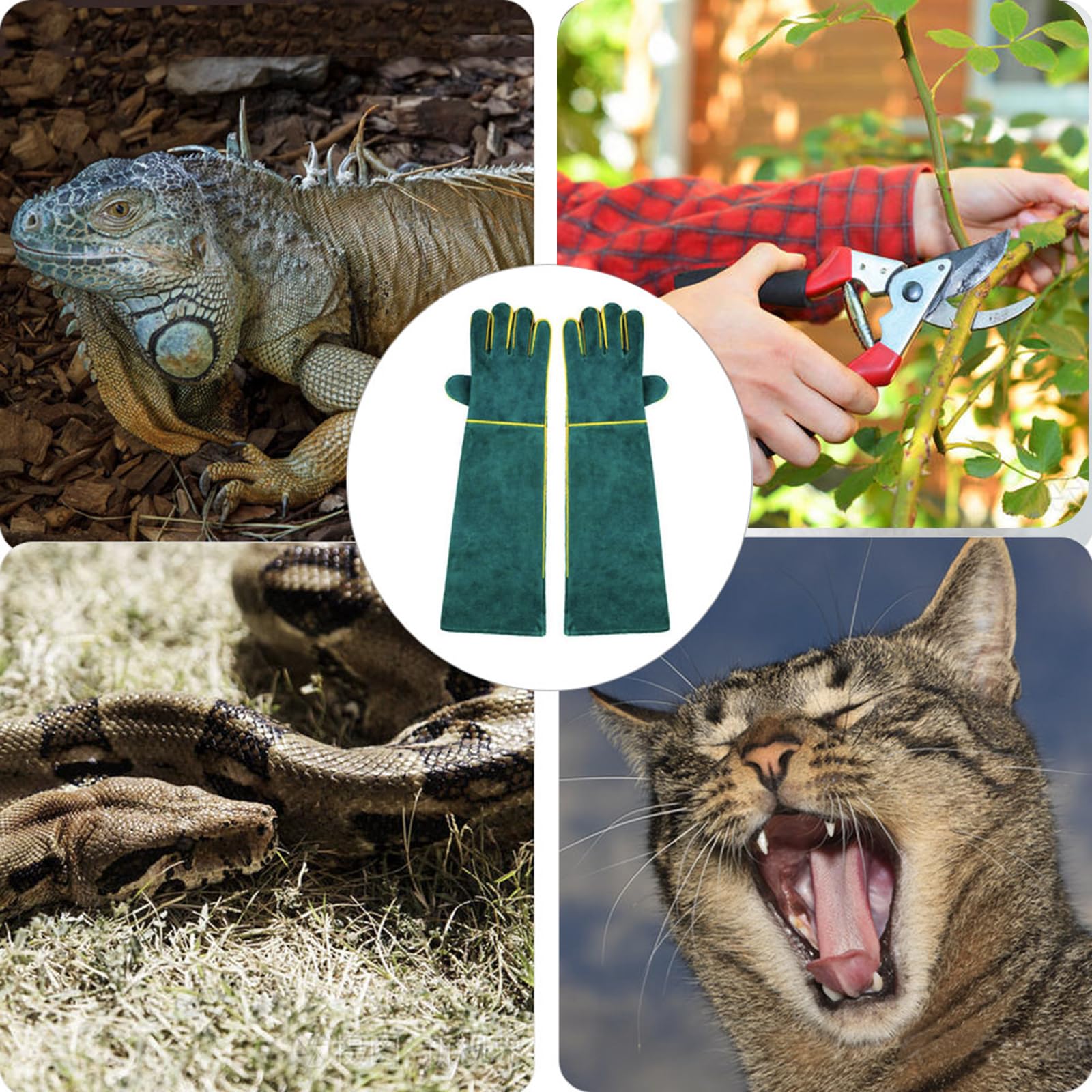 Anti-Morsure Gants de Manutention pour Animal, 40CM Gants de Travail en Cuir Polyvalents pour Le soudage, Le Jardinage ou la Manipulation de Chiens/Chats/Oiseaux/Lézards/Faucons/Reptiles