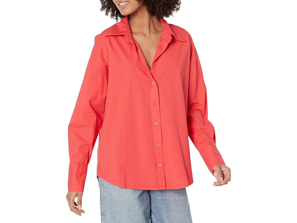 MONROW Poplin Shirt (Fire Coral) Women's Clothing INTERNATIONAL SHIPPING