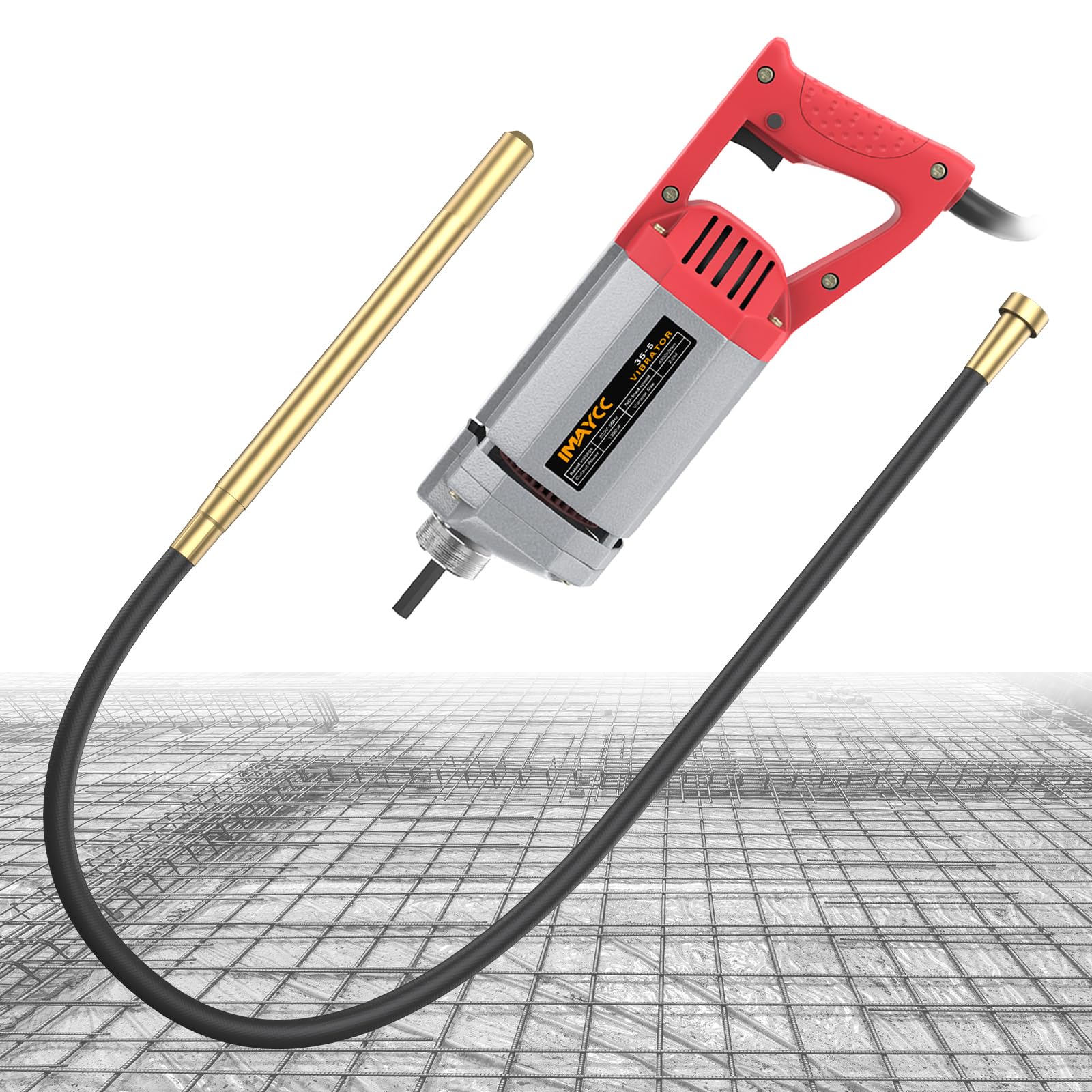IMAYCC 1300W Vibratore per Calcestruzzo, Vibratore da Costruzione Elettrico, 4300 giri/min, Lunghezza asta Vibrante 2m, Diametro albero Vibrante 35mm，per Strade, Tunnel, Ponti, Case, ecc.